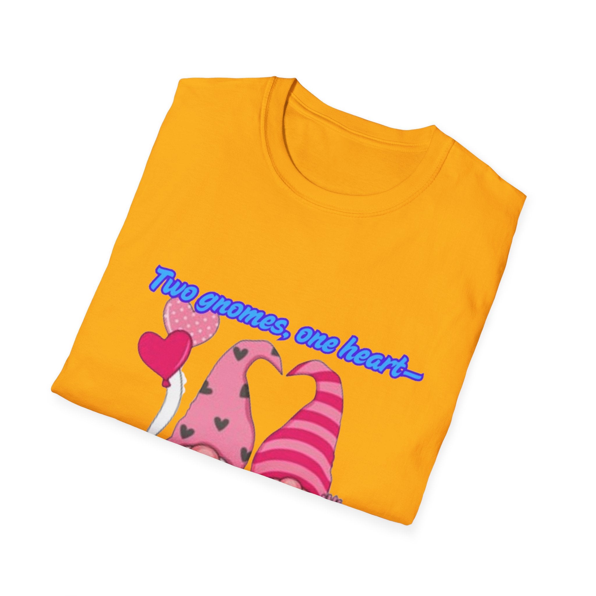 Two Gnomes, One Heart- Let's Make Love Grow Wild Unisex Softstyle T-Shirt