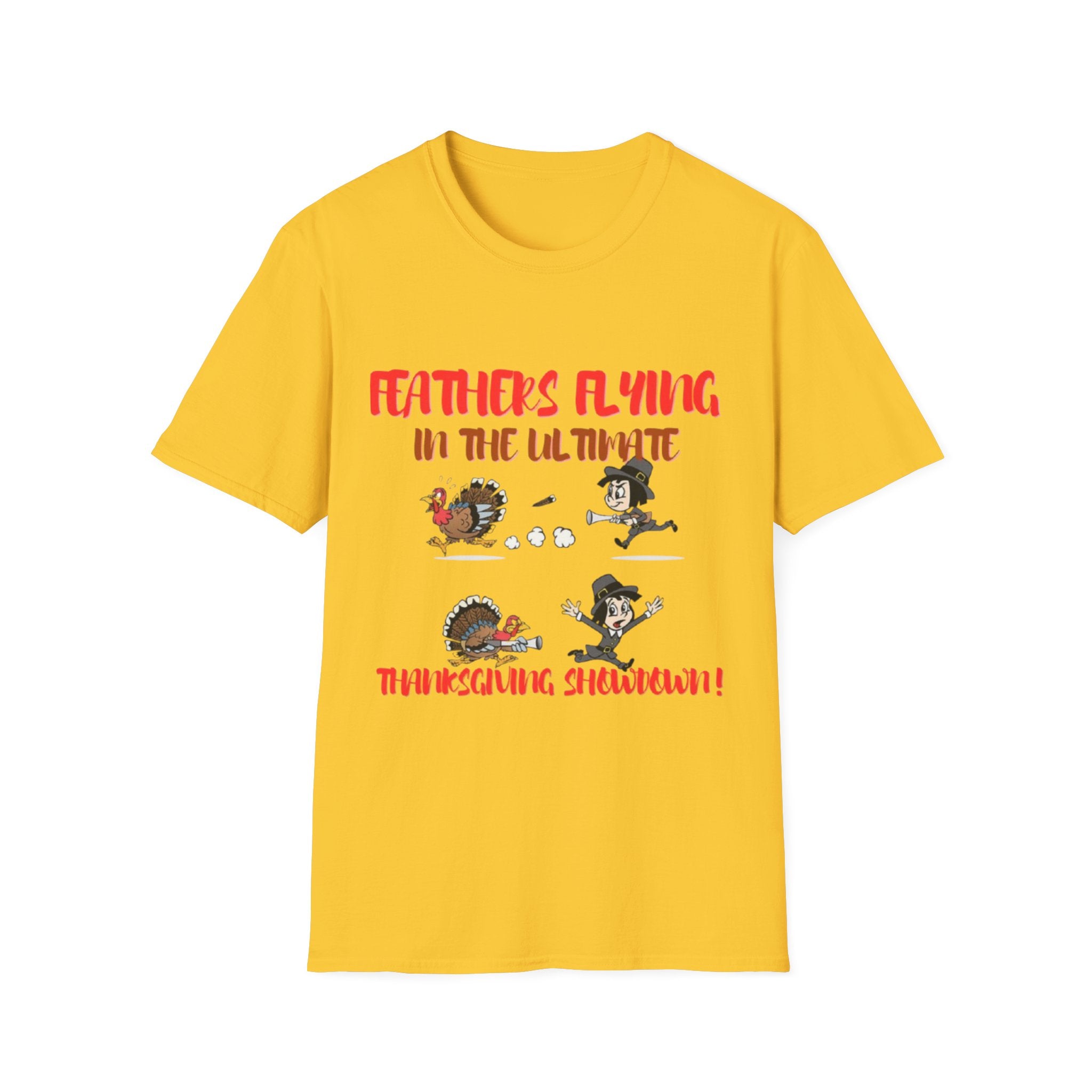Feathers Flying In The Ultimate Thanksgiving Showdown Unisex Softstyle T-Shirt