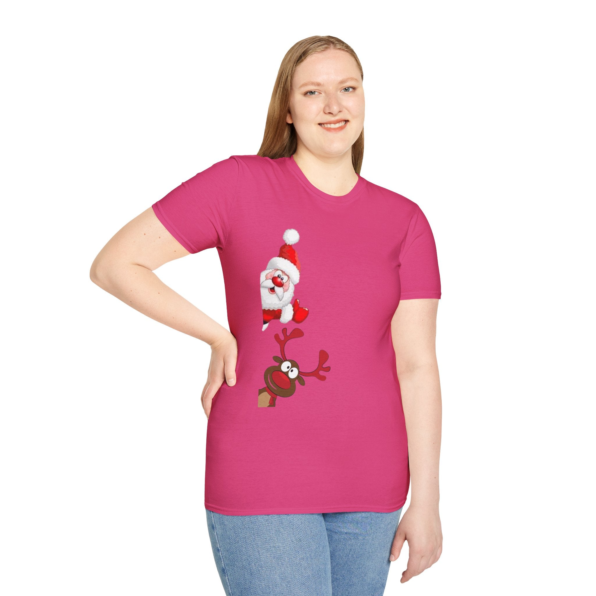 Christmas Santa and Reindeer Unisex Softstyle T-Shirt