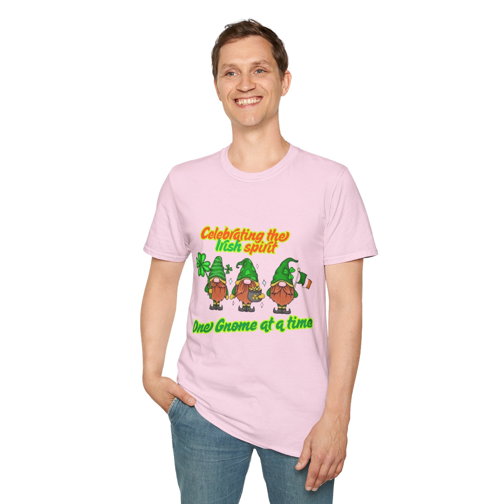 Celebrating the Irish Spirit One Gnome At A Time Unisex Softstyle T-Shirt