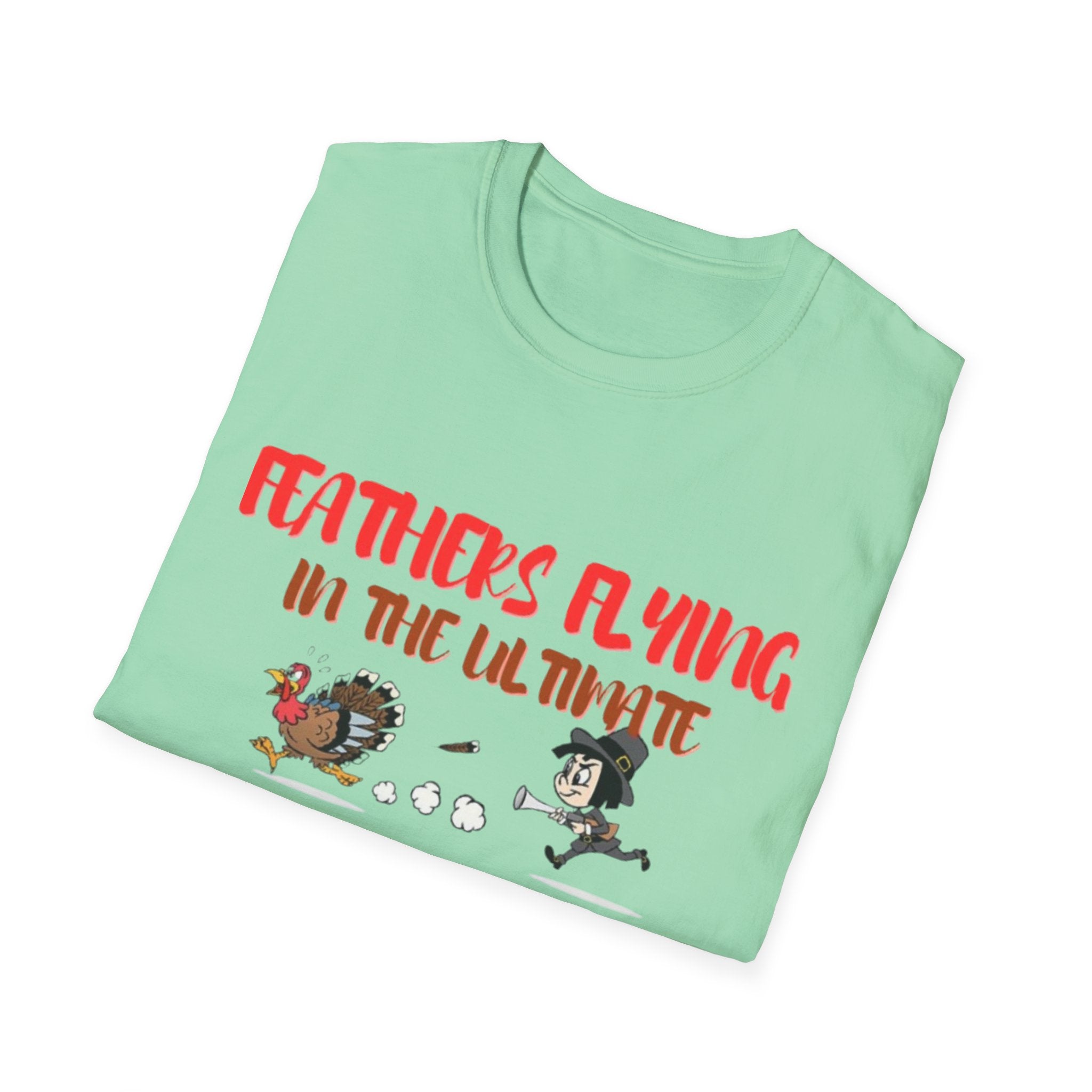 Feathers Flying In The Ultimate Thanksgiving Showdown Unisex Softstyle T-Shirt