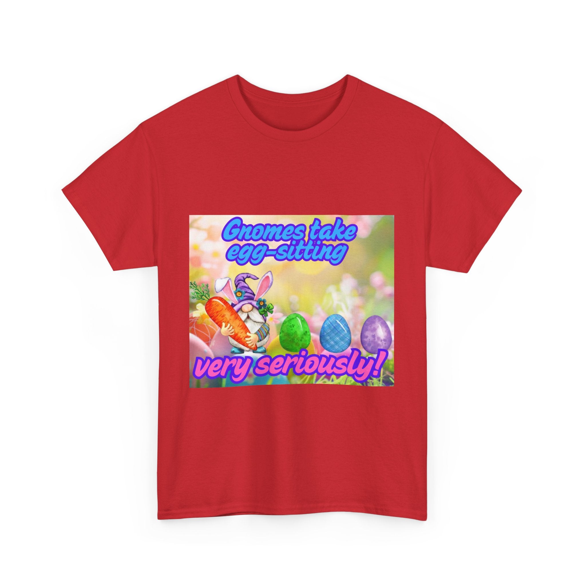 Gnomes Take Egg-Sitting Very Seriously Unisex Heavy Cotton T-Shirt
