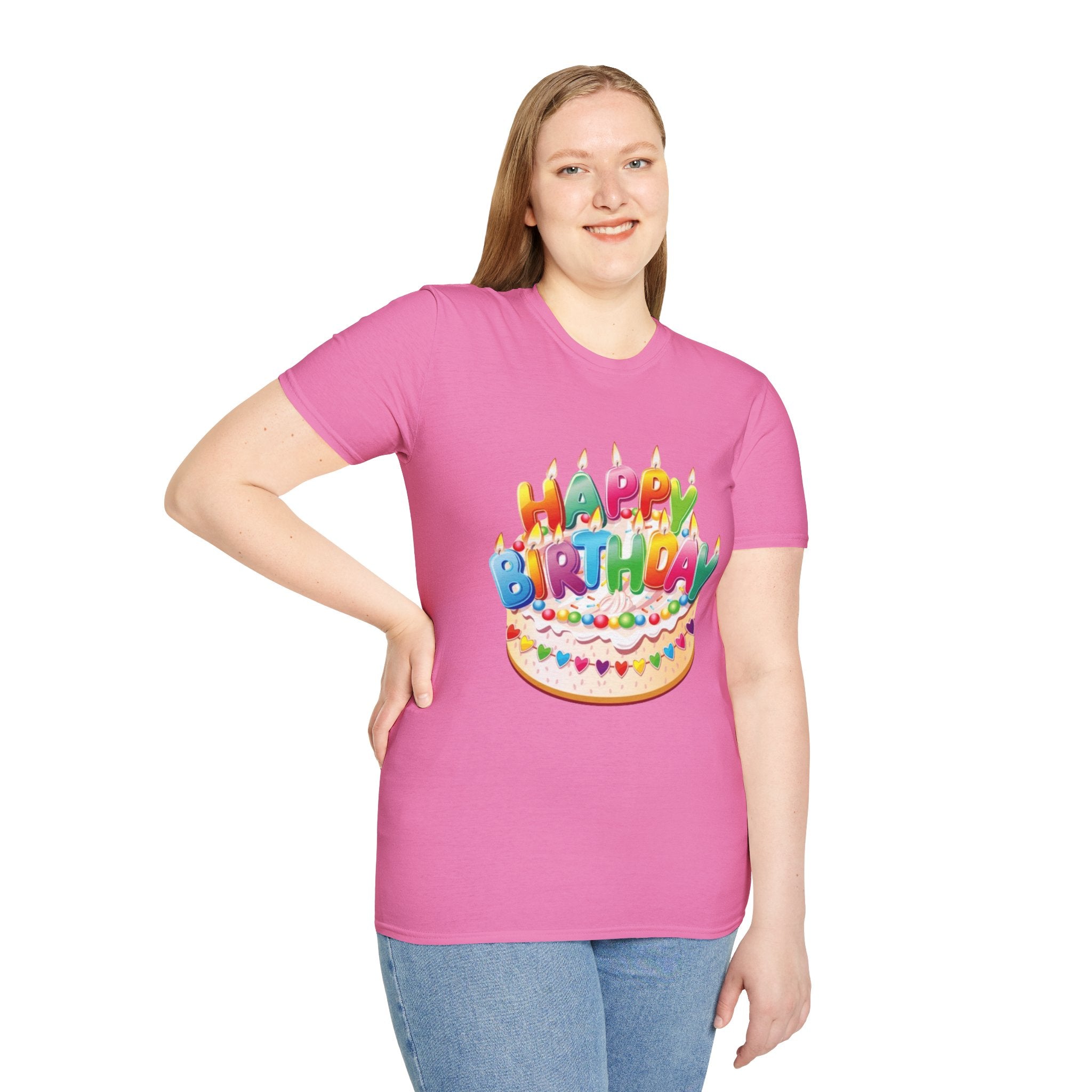 Happy Birthday Cake Unisex Softstyle T-Shirt-Personalize It!