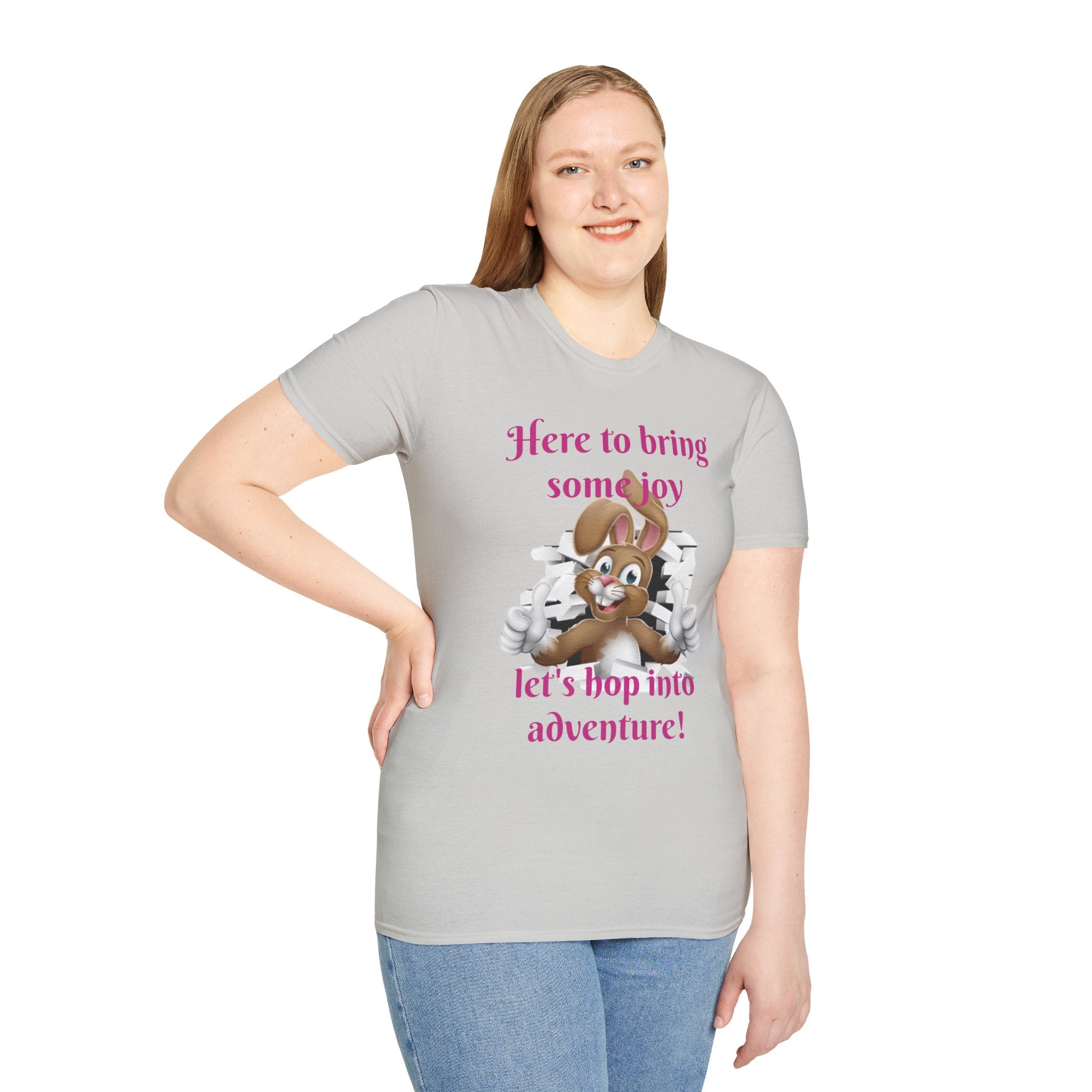 Here To Bring Some Joy Let's Hop Into Adventure Unisex Softstyle T-Shirt