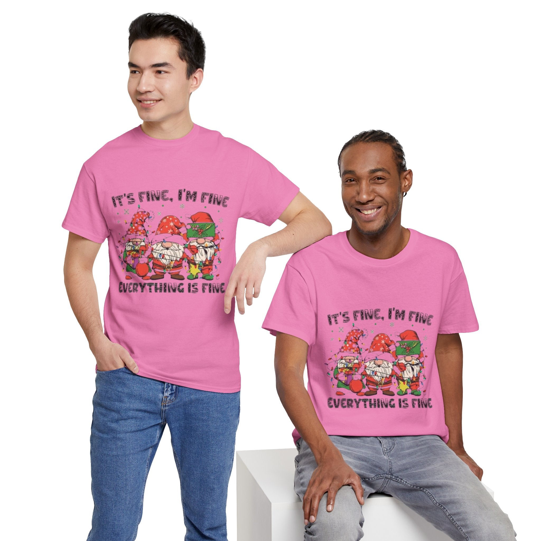 It's Fine, I'm Fine, Everything Is Fine Gnome Christmas Unisex Heavy Cotton T-Shirt