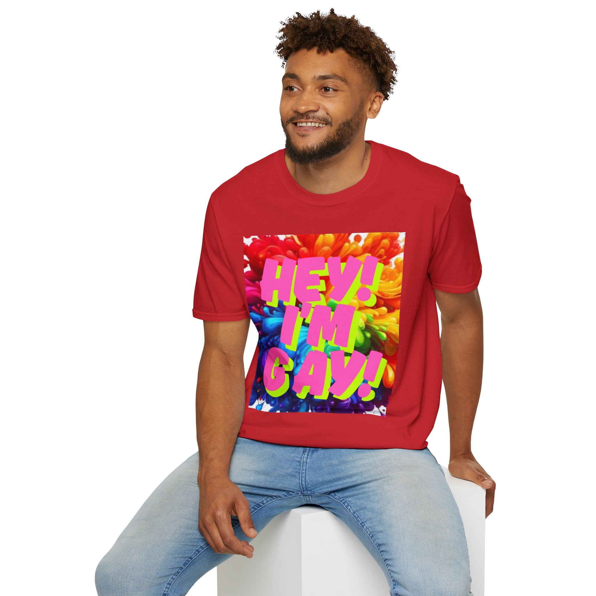 Hey I'm Gay! Heart Unisex Softstyle T-Shirt