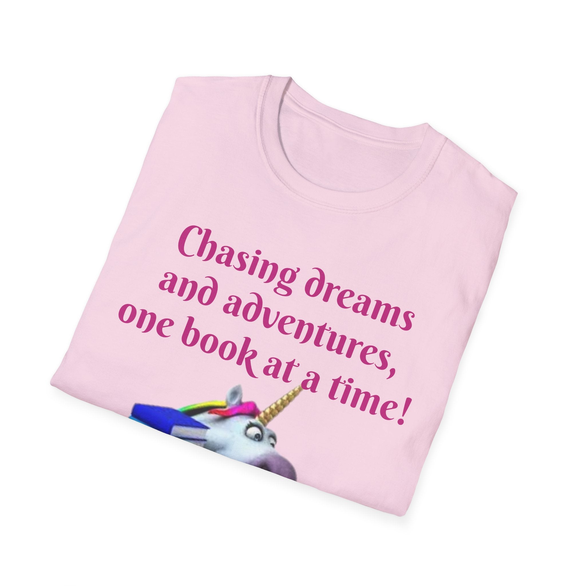 Chasing Dreams And Adventures, One Book At A Time! Unicorn Unisex Softstyle T-Shirt
