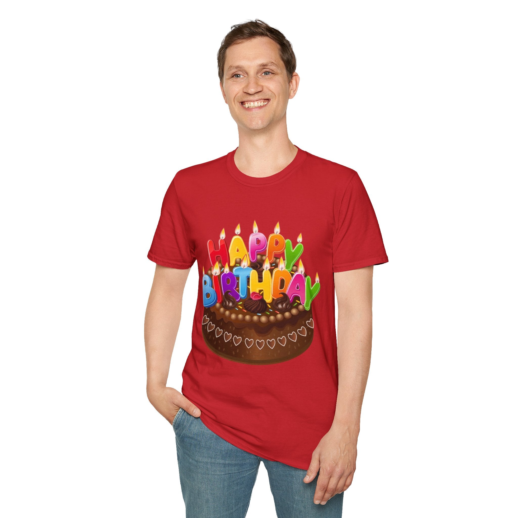 Happy Birthday Cake Unisex Softstyle T-Shirt Personalize It!