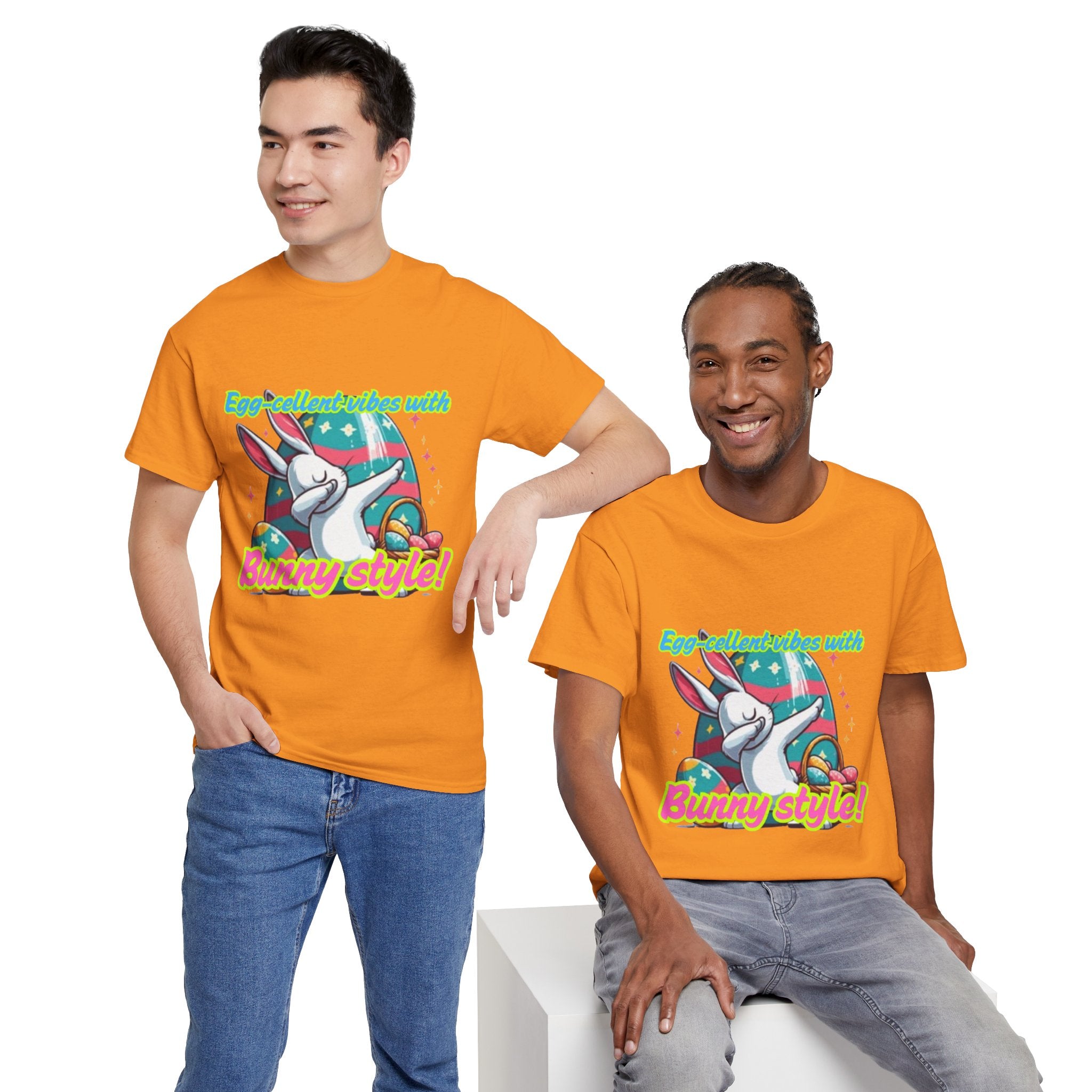 Egg-cellent Vibes With Bunny Style Unisex Heavy Cotton T-Shirt