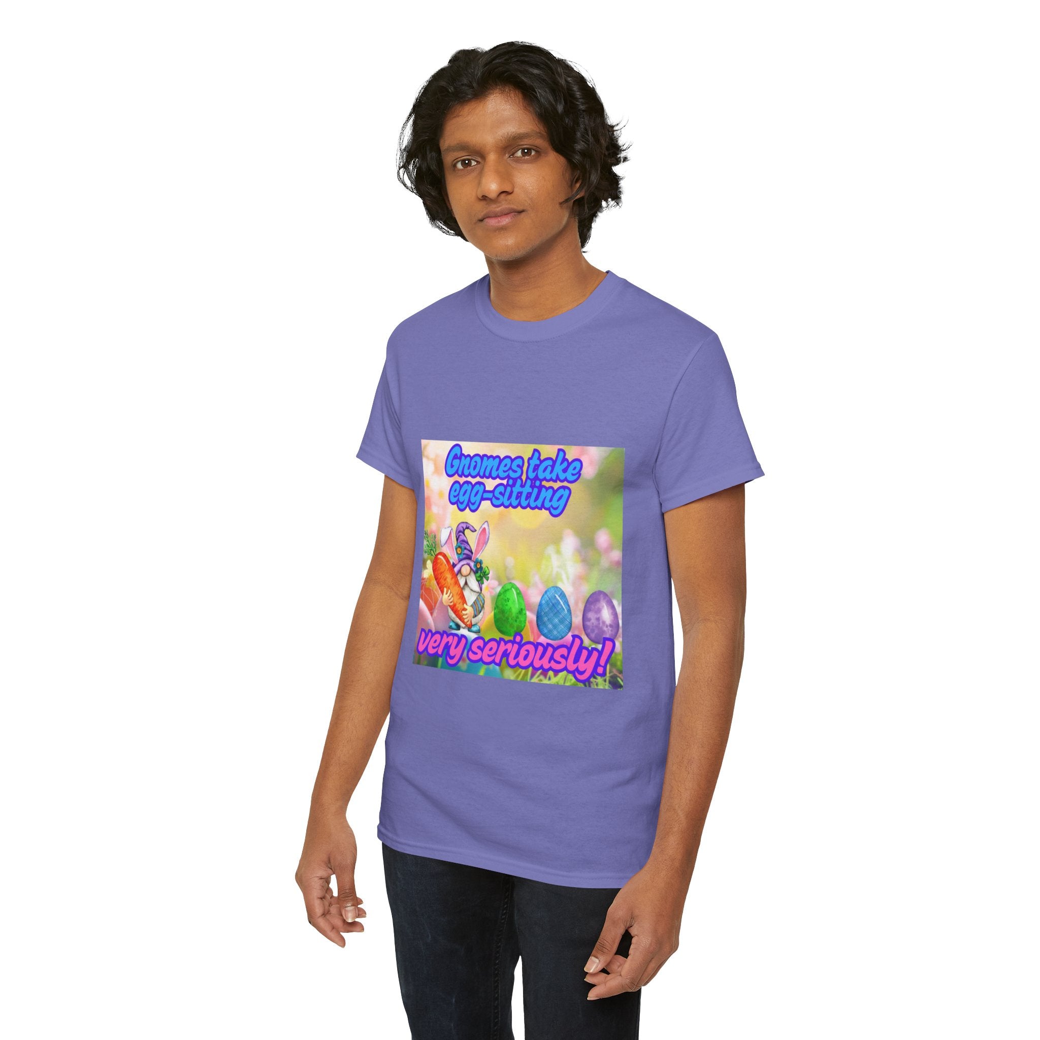 Gnomes Take Egg-Sitting Very Seriously Unisex Heavy Cotton T-Shirt