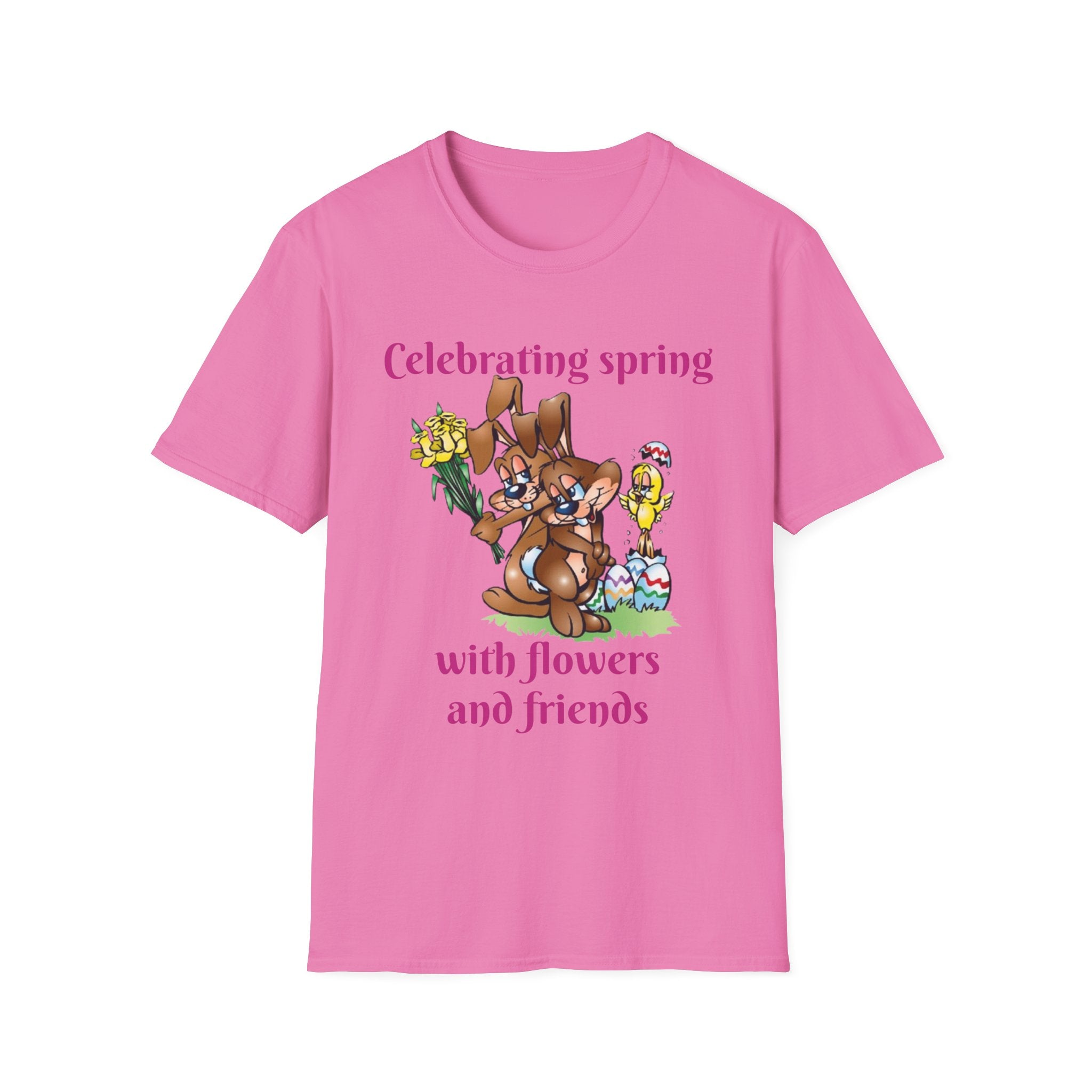 Celebrating Spring With Flowers And Friends Bunny Unisex Softstyle T-Shirt
