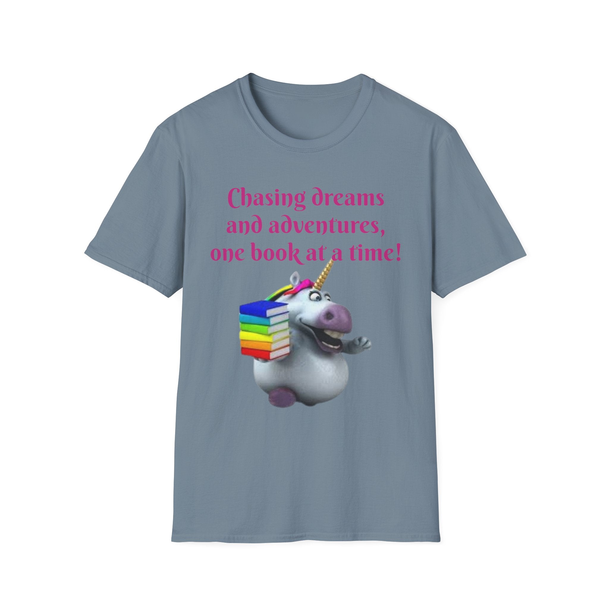 Chasing Dreams And Adventures, One Book At A Time! Unicorn Unisex Softstyle T-Shirt
