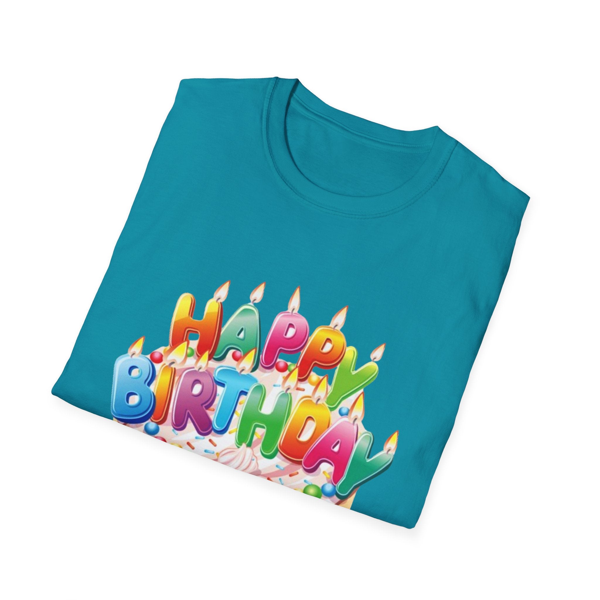 Happy Birthday Cake Unisex Softstyle T-Shirt-Personalize It!