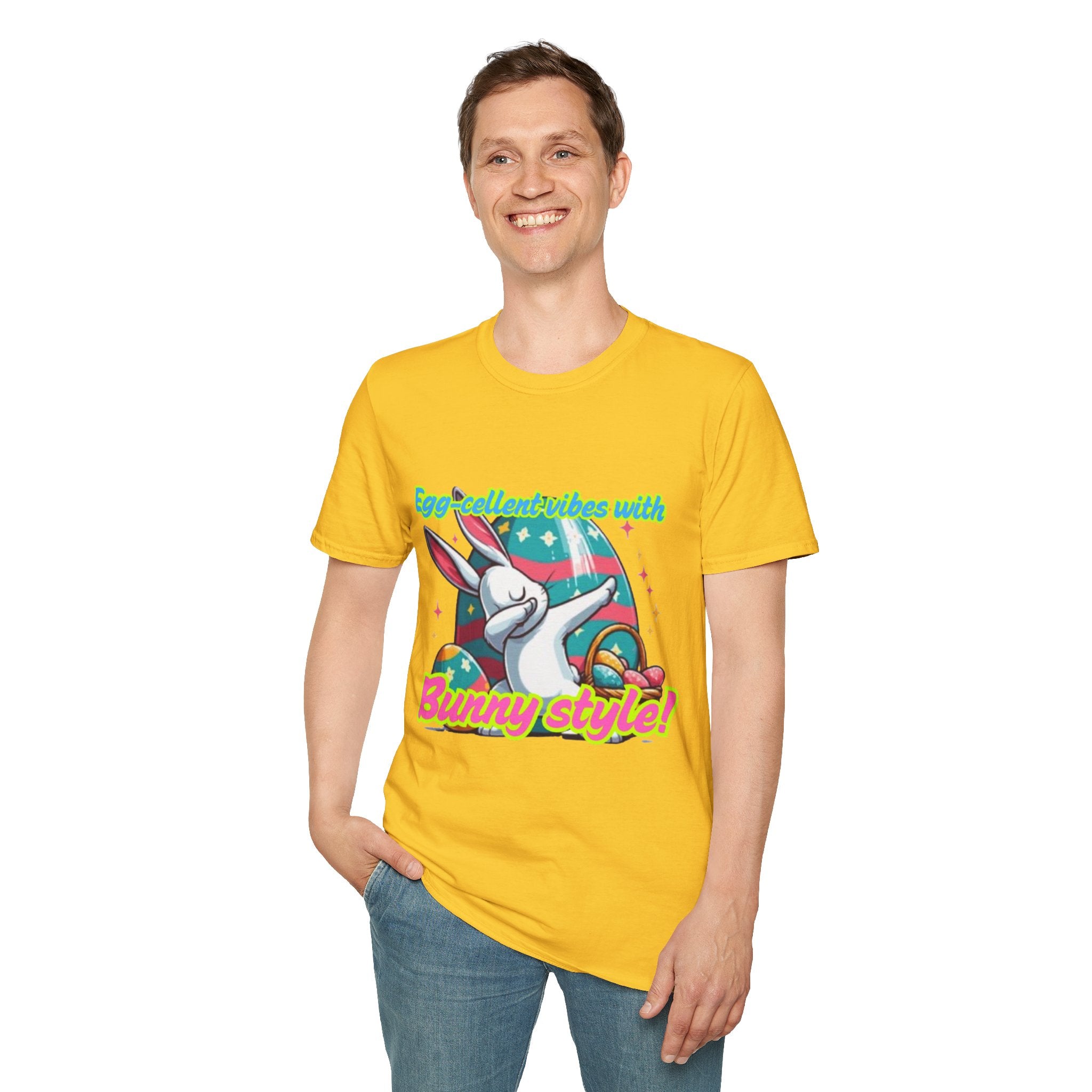 Egg-cellent Vibes With Bunny Style Unisex Softstyle T-Shirt