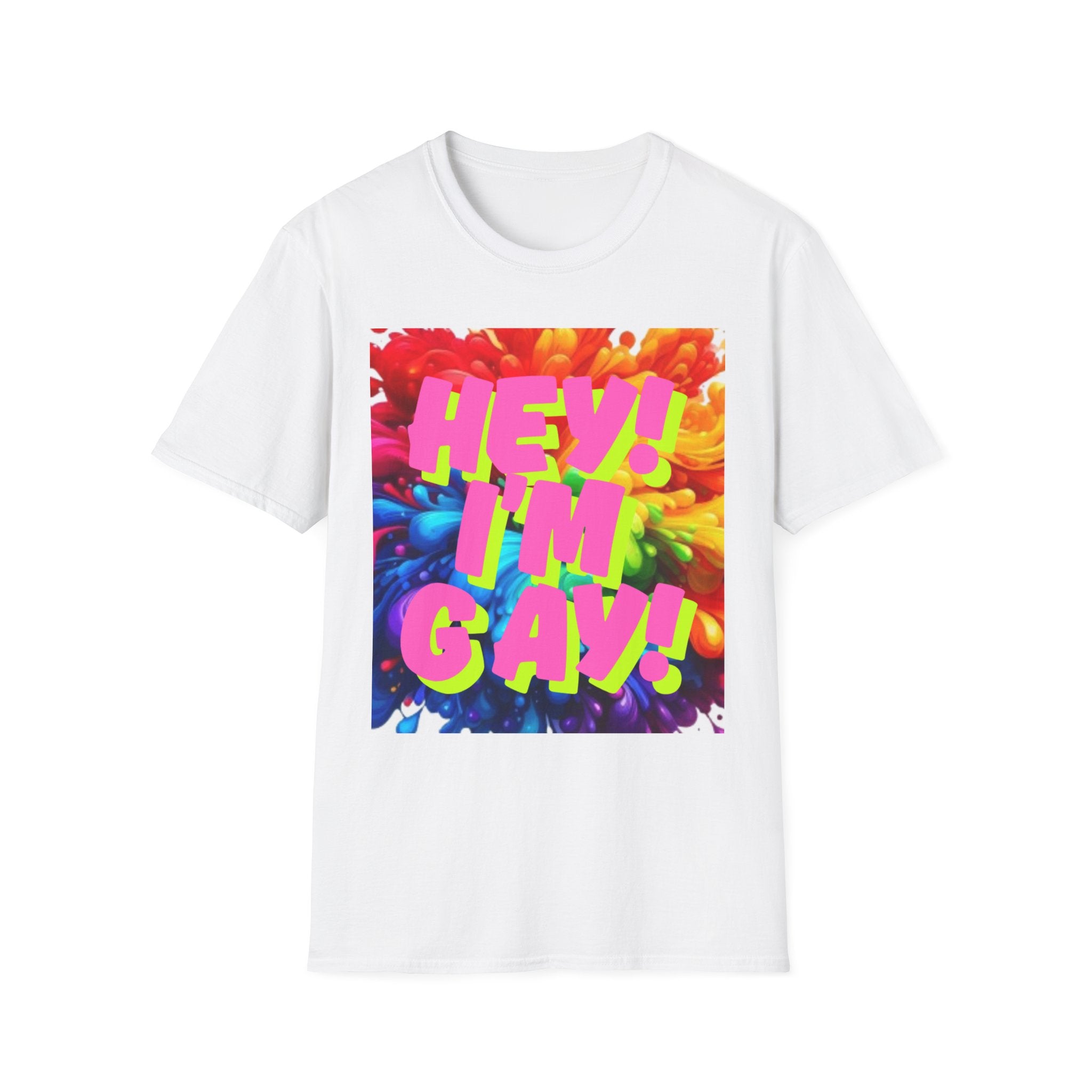 Hey I'm Gay! Heart Unisex Softstyle T-Shirt