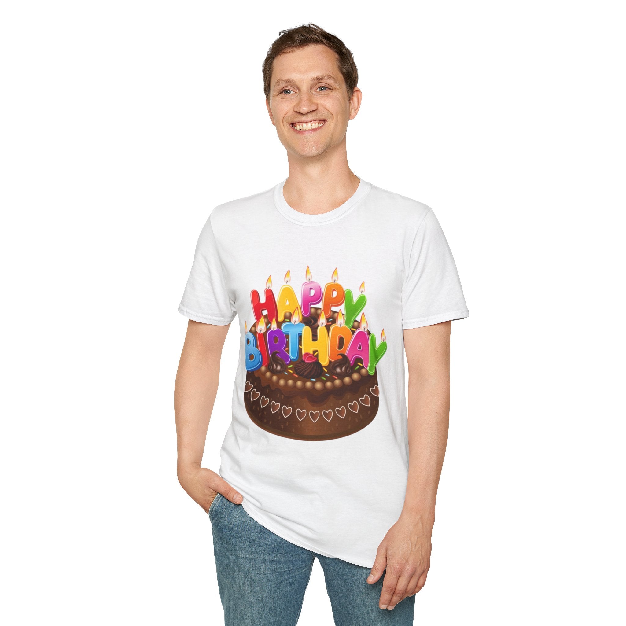 Happy Birthday Cake Unisex Softstyle T-Shirt Personalize It!