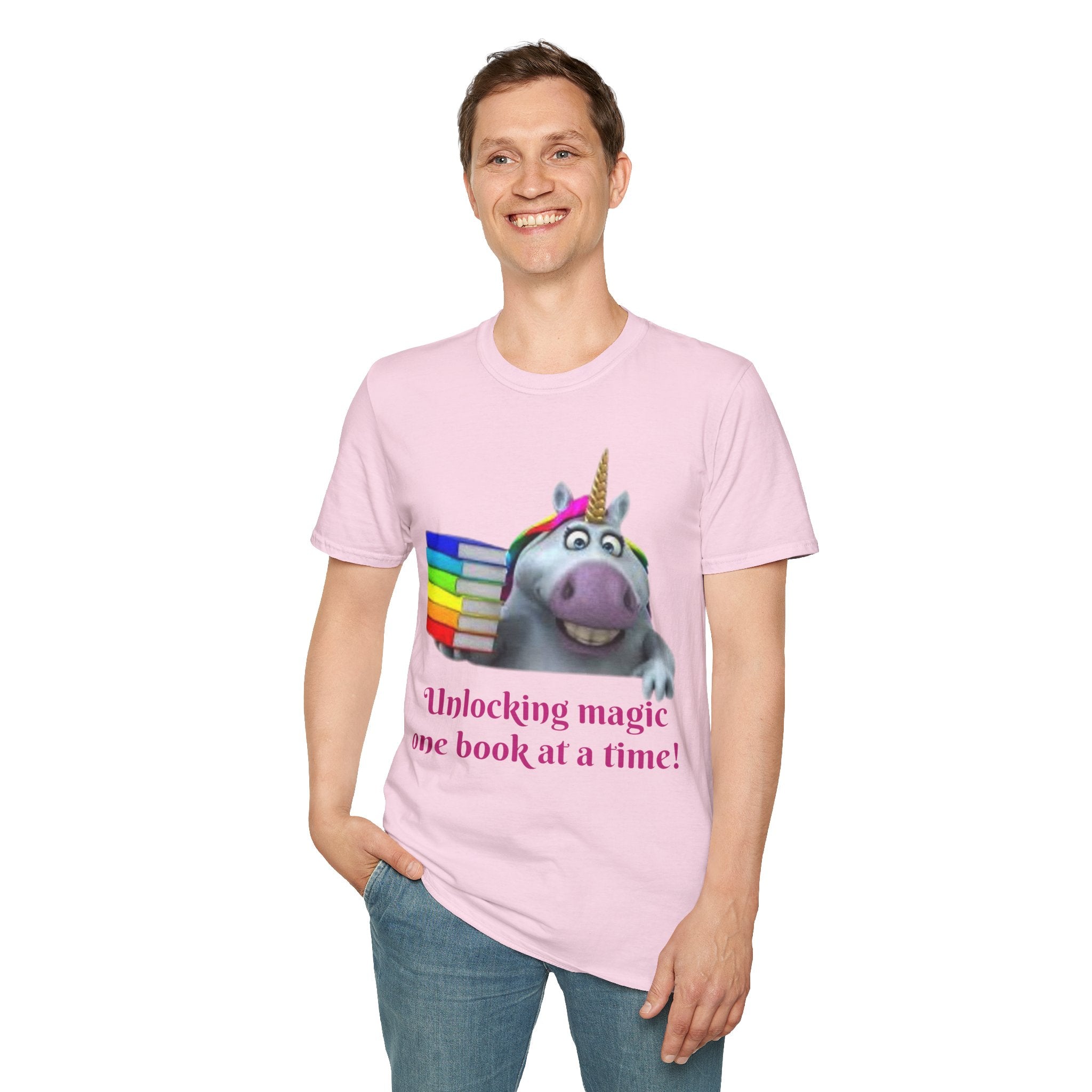 Unlocking Magic, One Book At A Time! Unicorn Unisex Softstyle T-Shirt