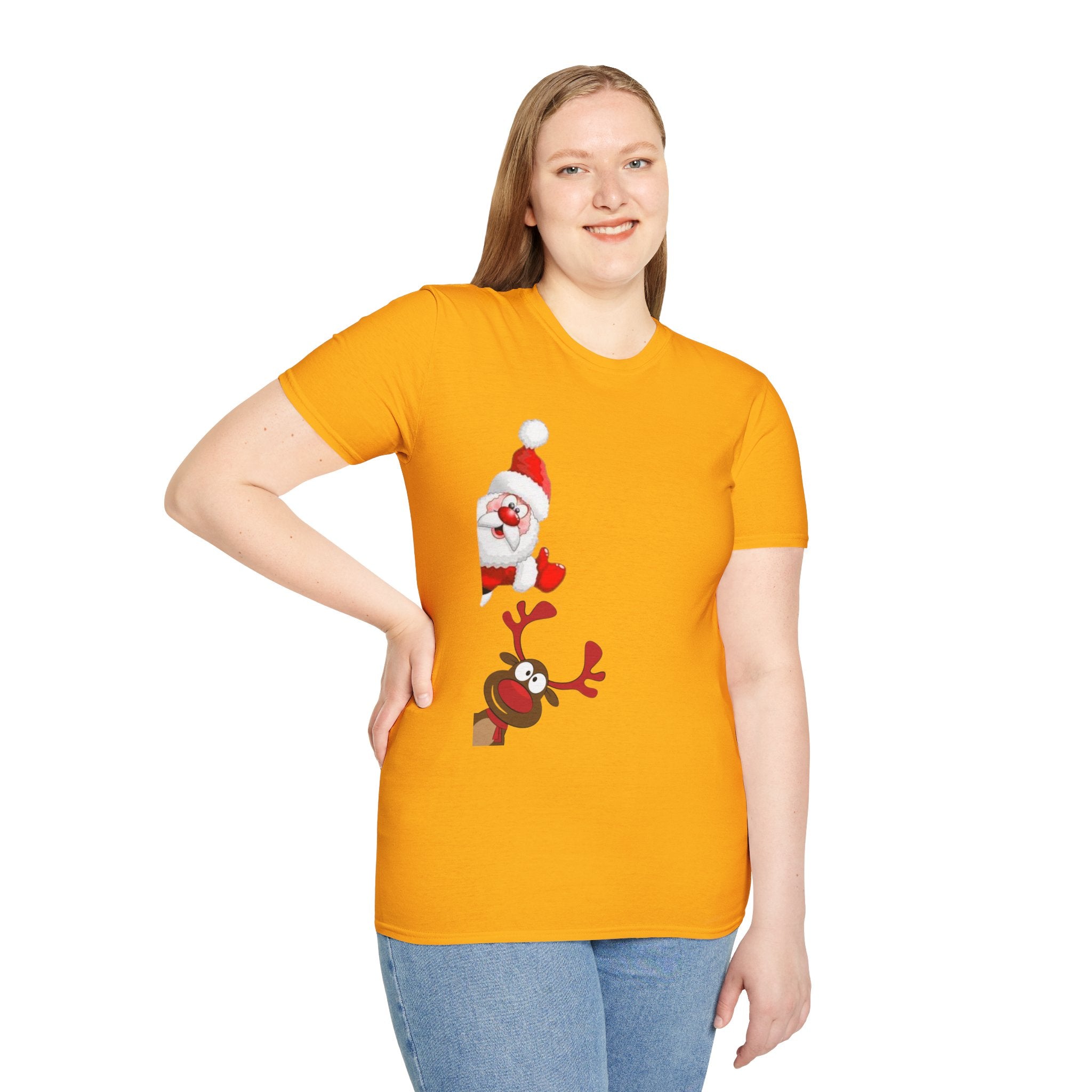 Christmas Santa and Reindeer Unisex Softstyle T-Shirt