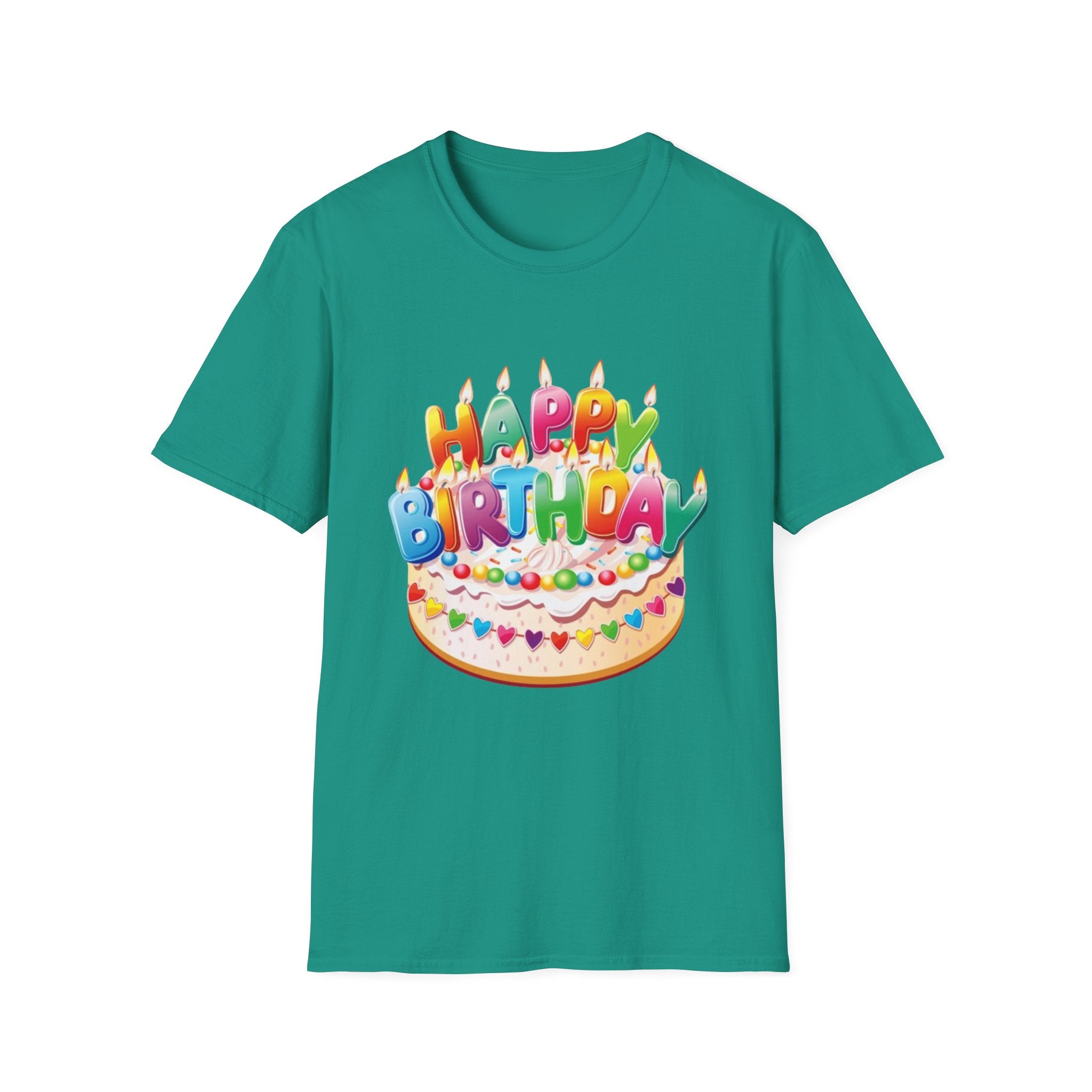 Happy Birthday Cake Unisex Softstyle T-Shirt-Personalize It!