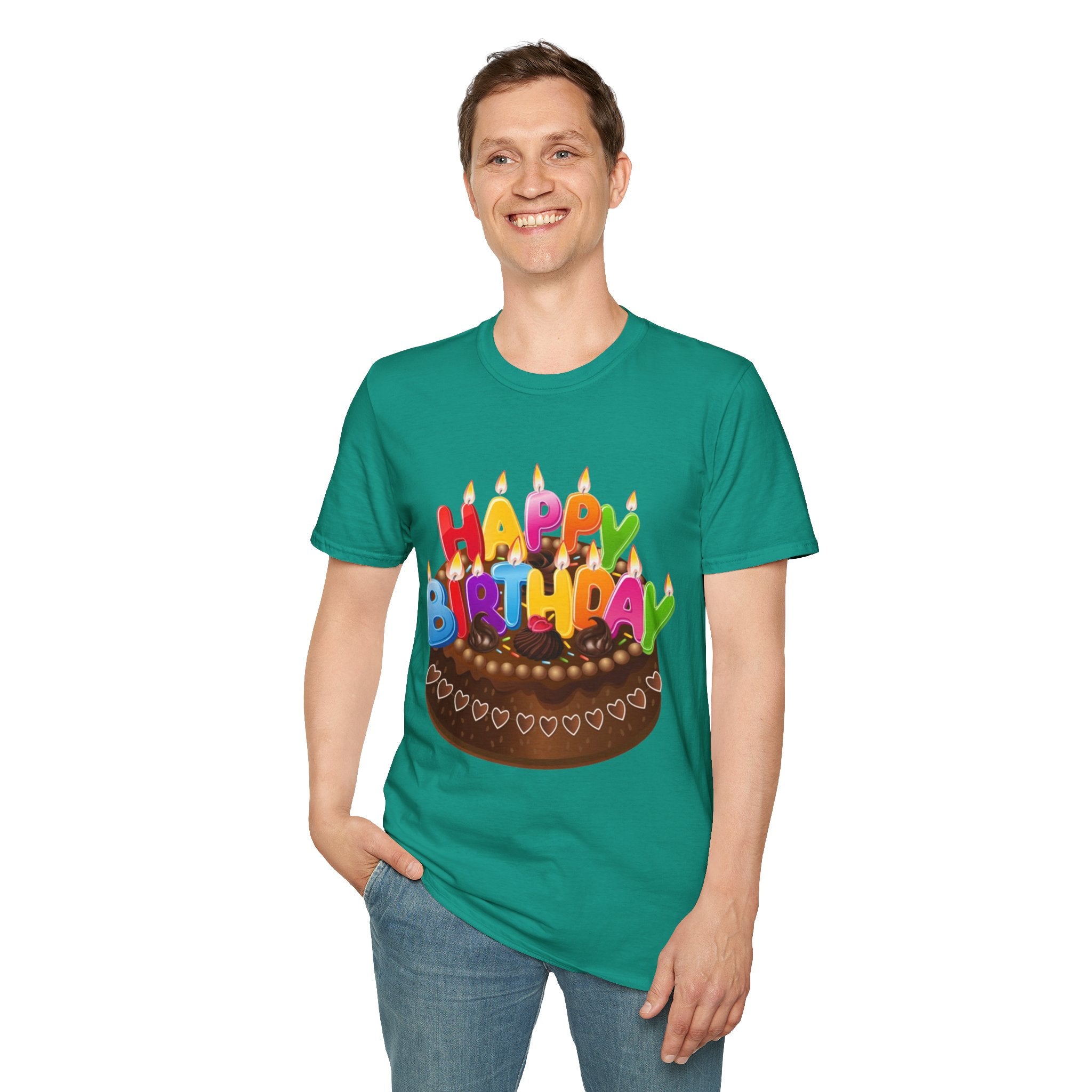 Happy Birthday Cake Unisex Softstyle T-Shirt Personalize It!