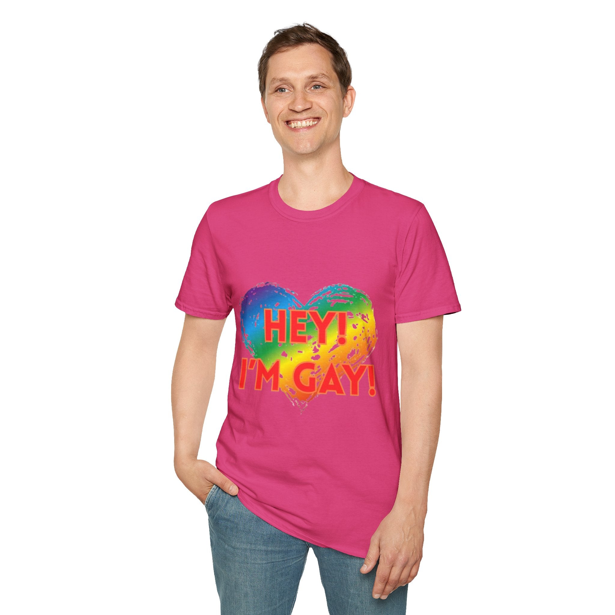 Hey I'm Gay! Unisex Softstyle T-Shirt