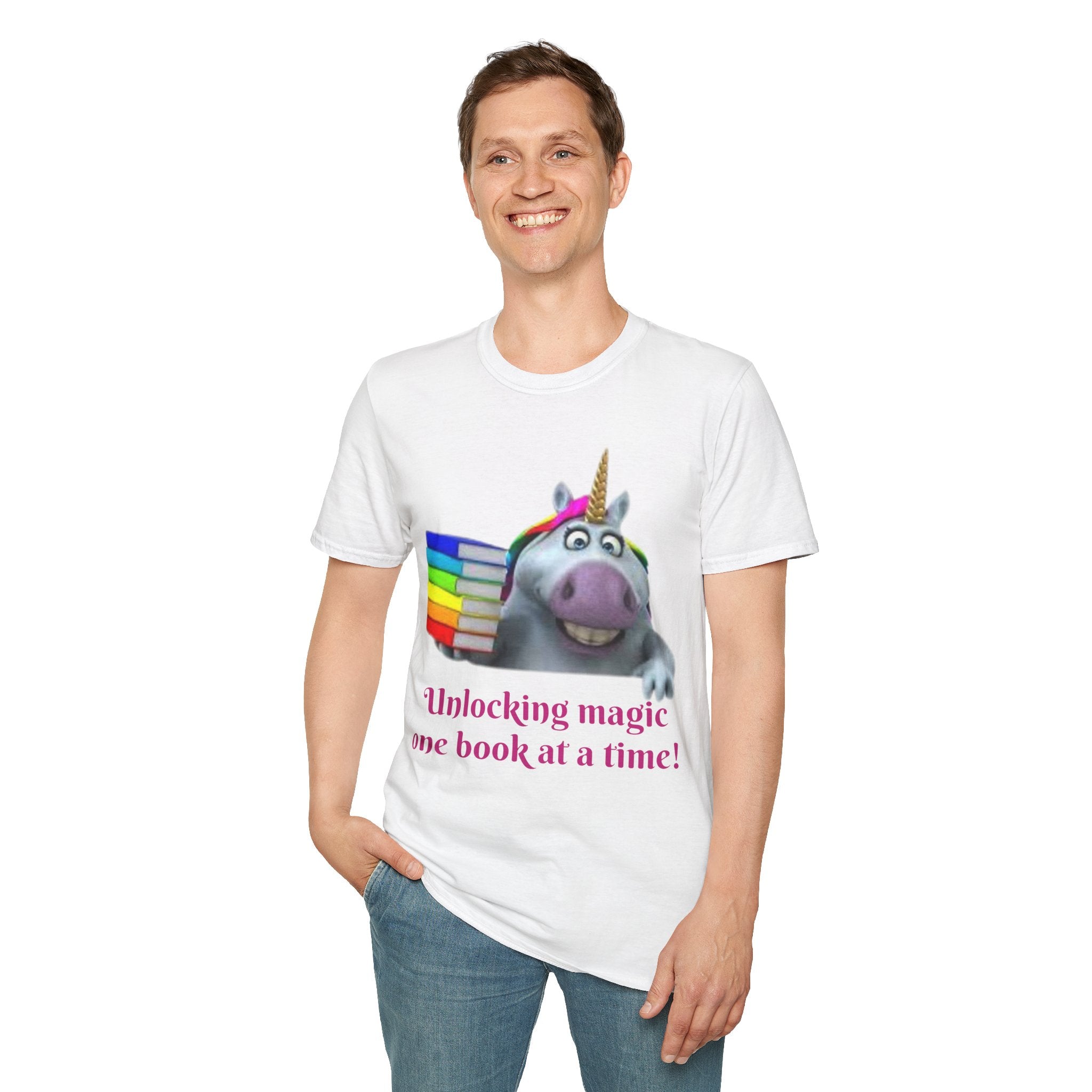 Unlocking Magic, One Book At A Time! Unicorn Unisex Softstyle T-Shirt