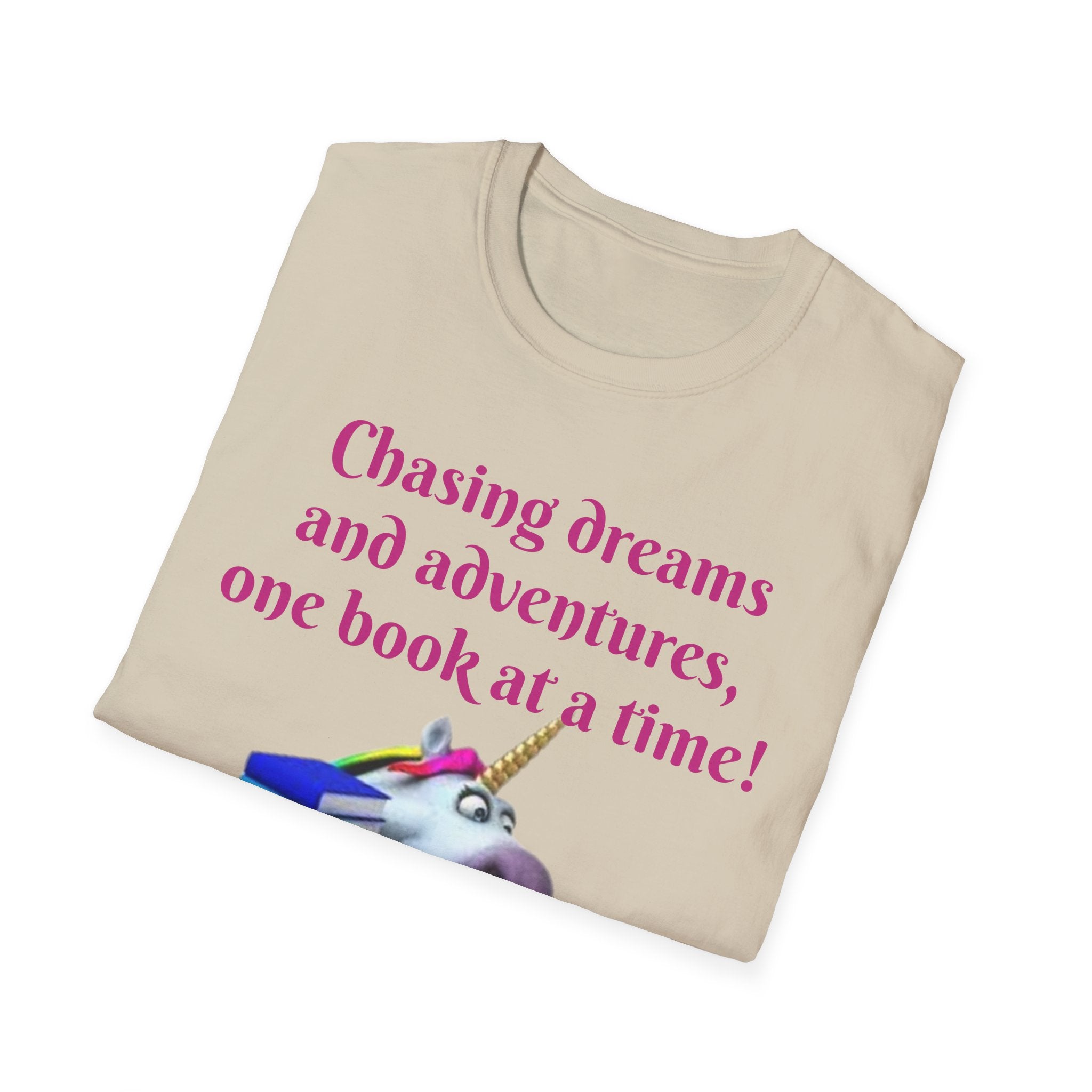 Chasing Dreams And Adventures, One Book At A Time! Unicorn Unisex Softstyle T-Shirt