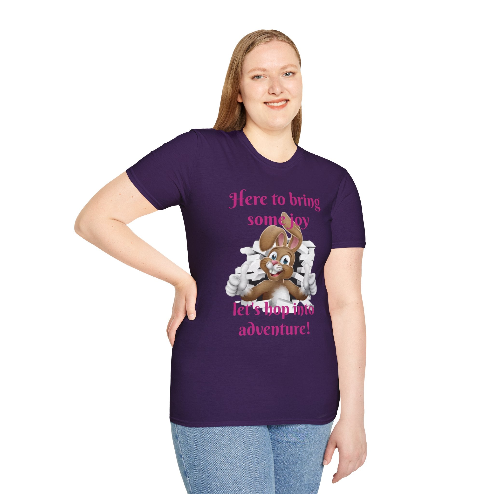 Here To Bring Some Joy Let's Hop Into Adventure Unisex Softstyle T-Shirt