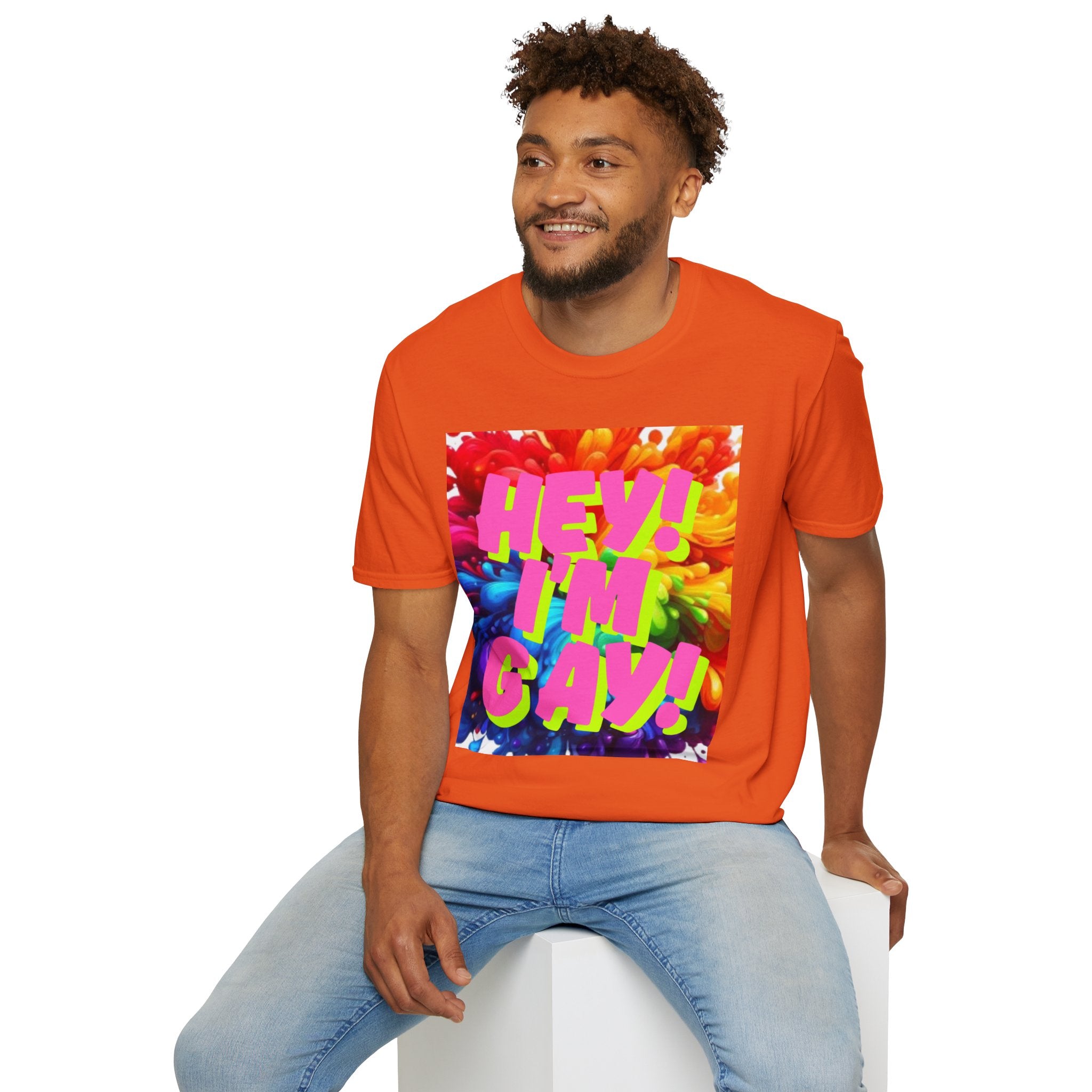Hey I'm Gay! Heart Unisex Softstyle T-Shirt