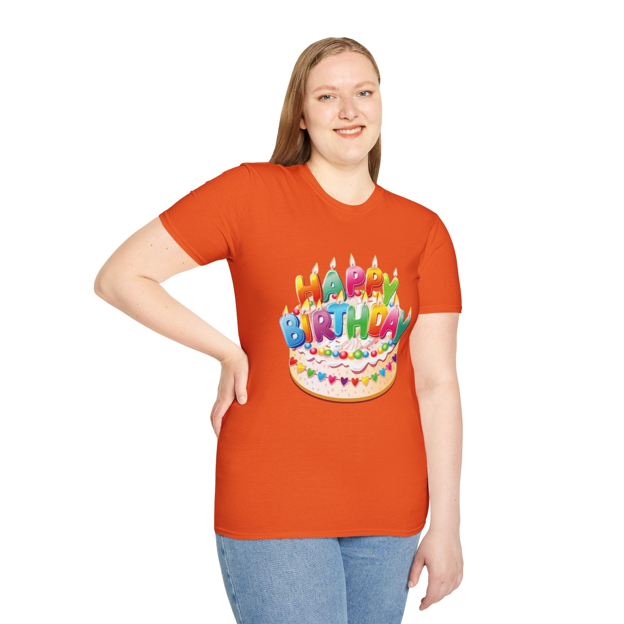 Happy Birthday Cake Unisex Softstyle T-Shirt-Personalize It!