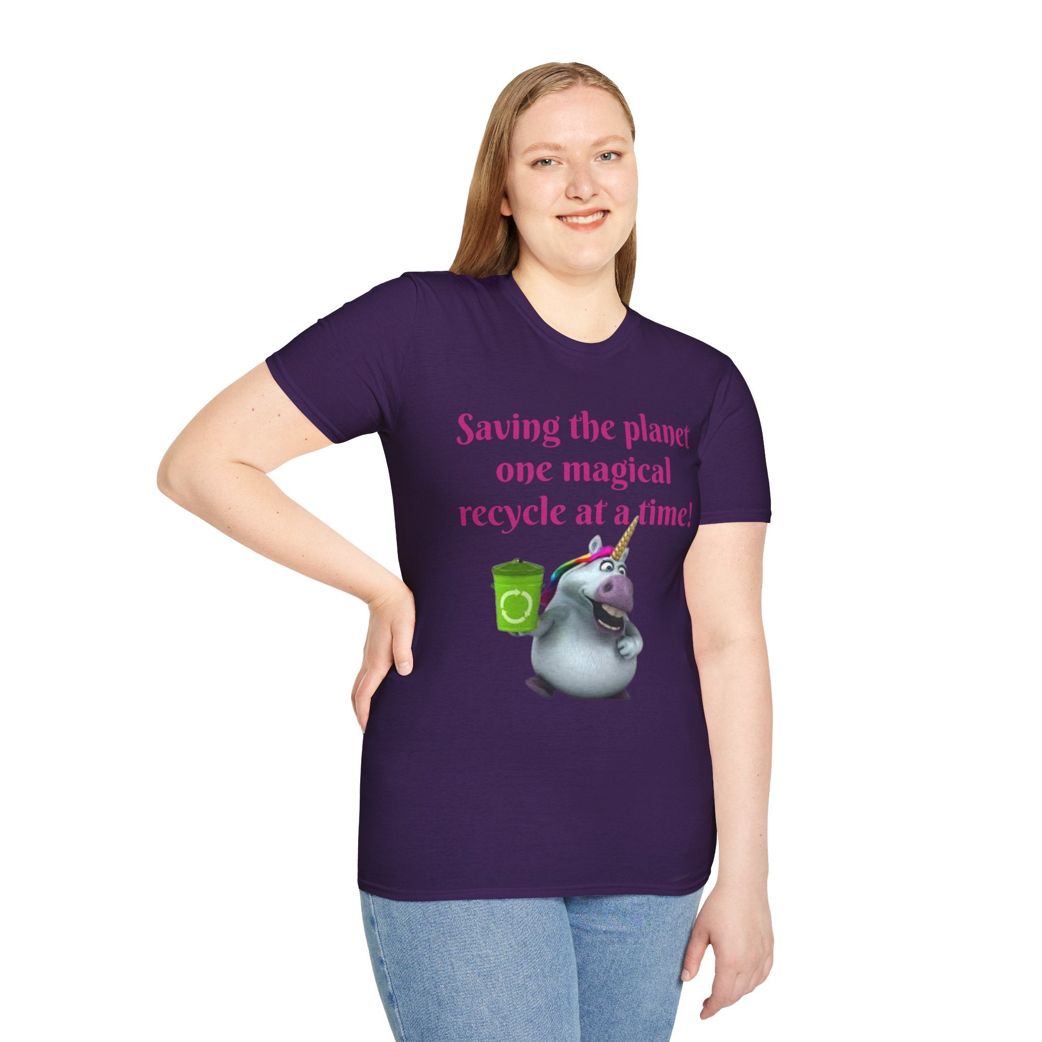Saving The Planet One Magical Recycle At A Time! Unicorn Unisex Softstyle T-Shirt