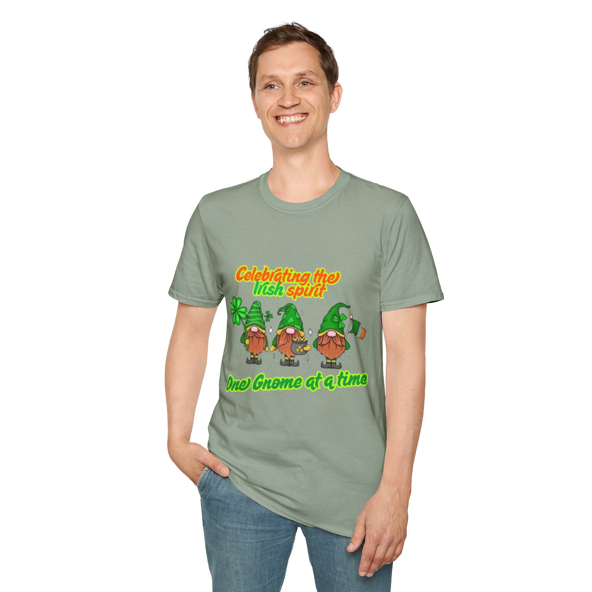 Celebrating the Irish Spirit One Gnome At A Time Unisex Softstyle T-Shirt