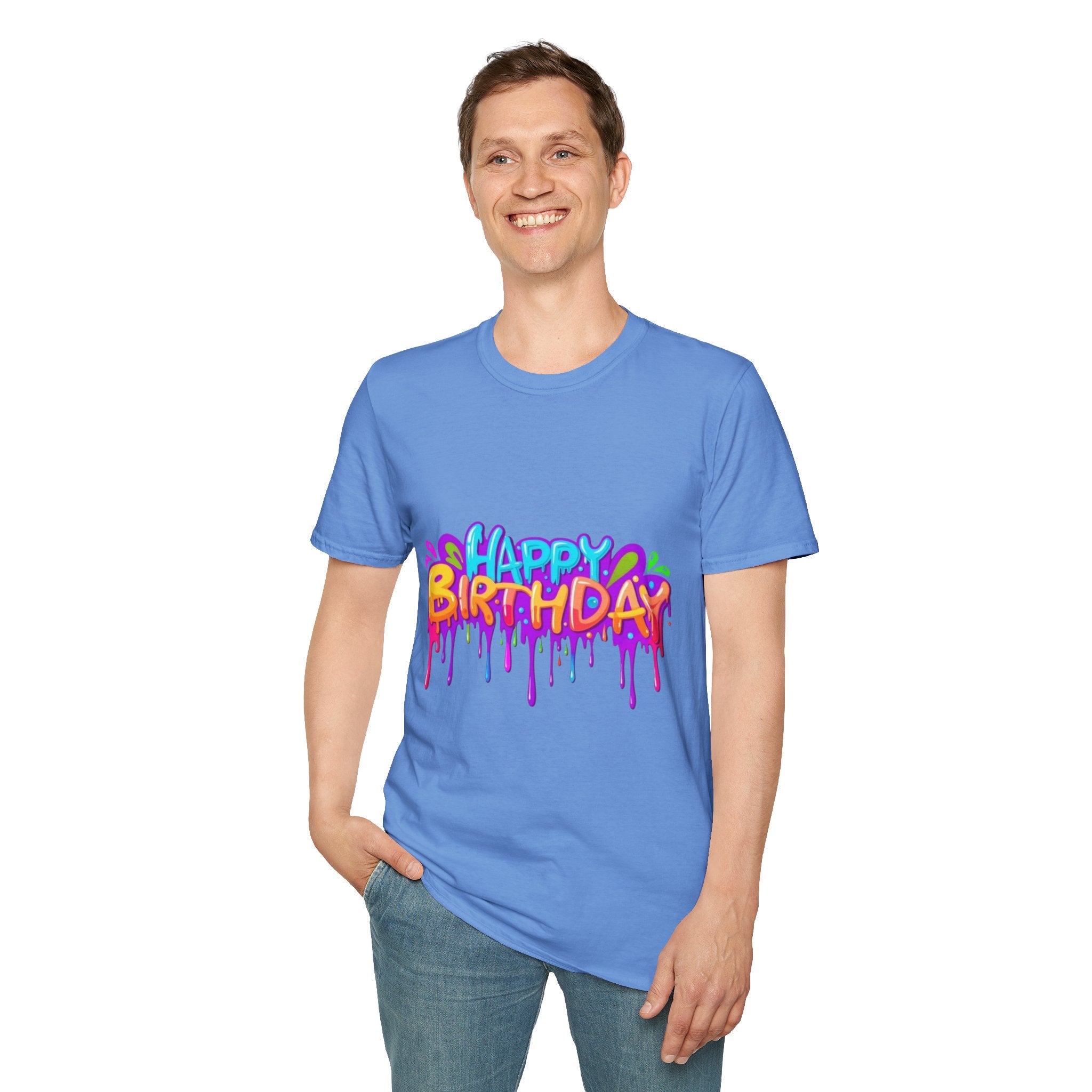 Happy Birthday Unisex Softstyle Short Sleeve T-Shirt Personalize It!