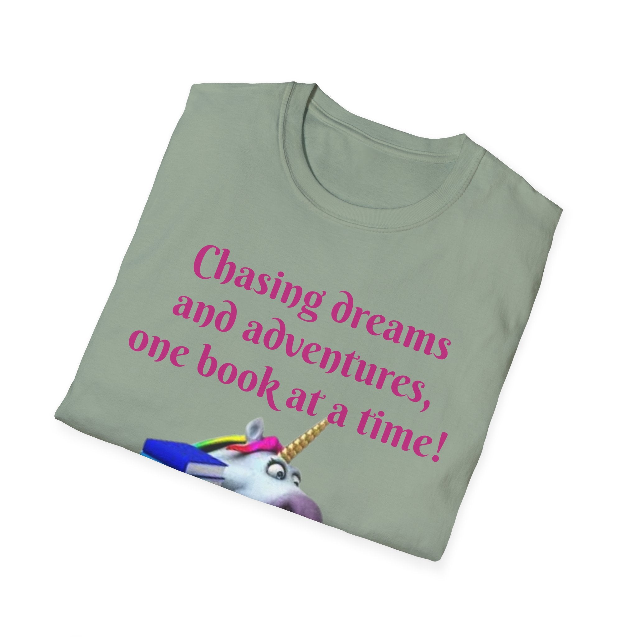 Chasing Dreams And Adventures, One Book At A Time! Unicorn Unisex Softstyle T-Shirt
