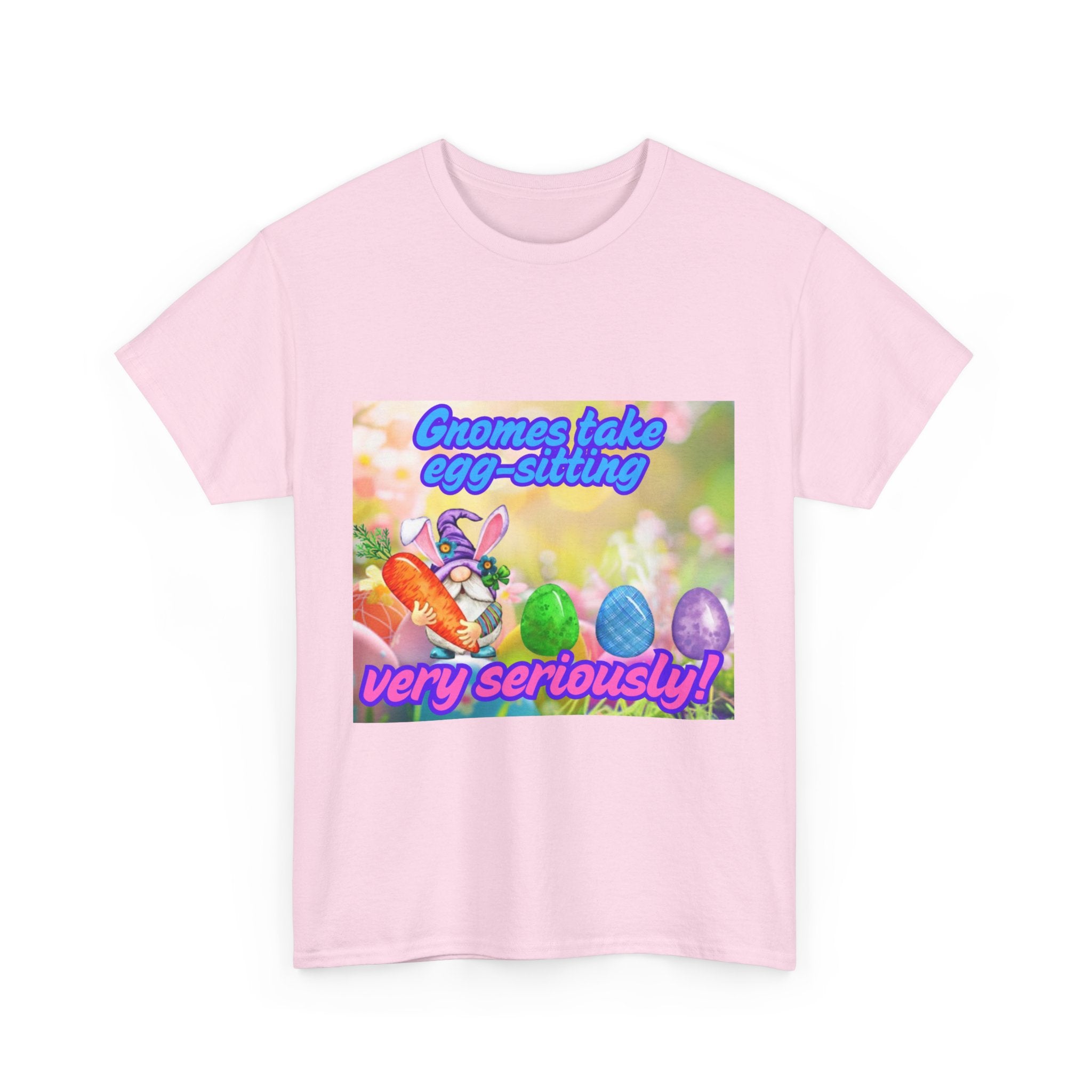 Gnomes Take Egg-Sitting Very Seriously Unisex Heavy Cotton T-Shirt