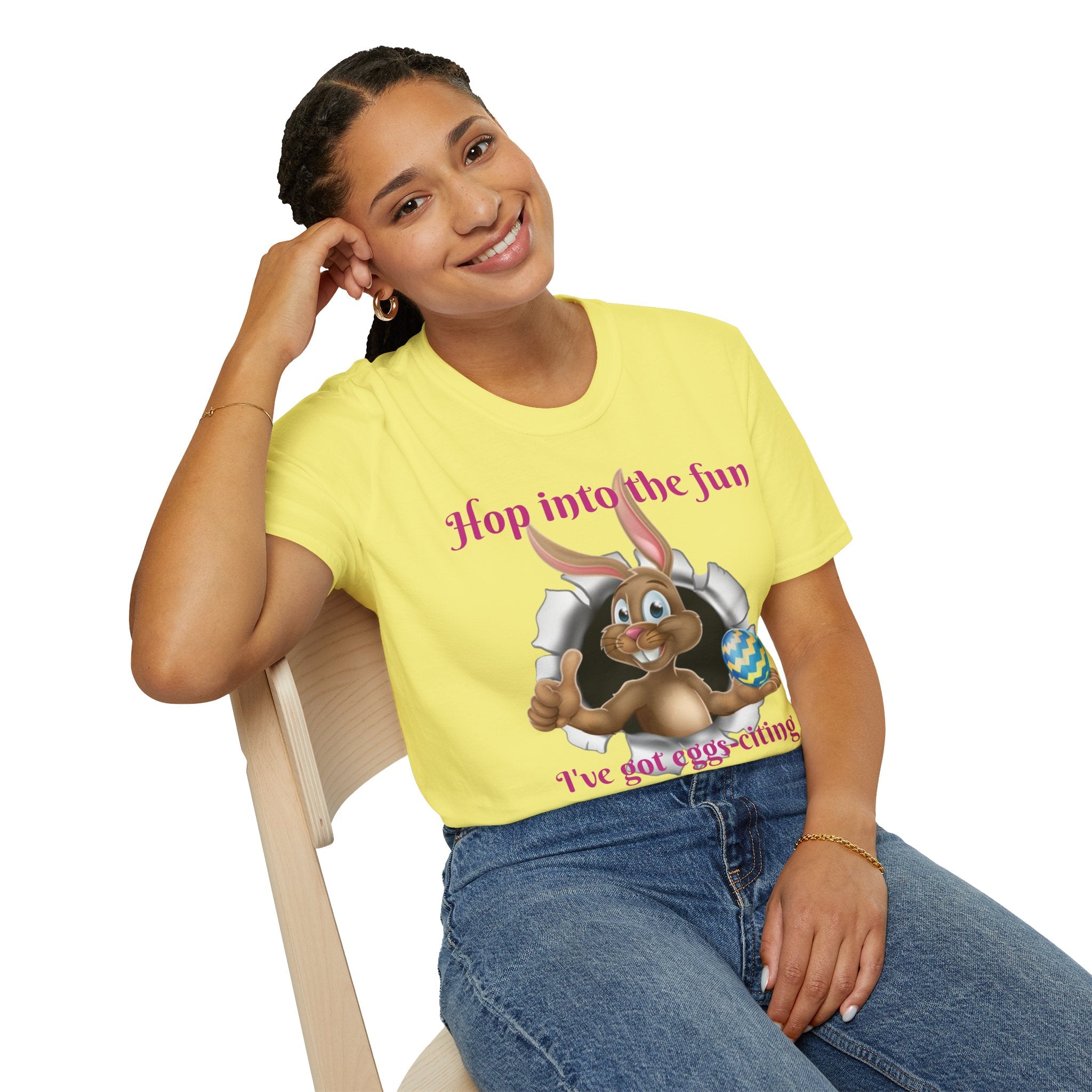 Hop Into The Fun I've Got Eggs-citing Surprises Bunny Unisex Softstyle T-Shirt