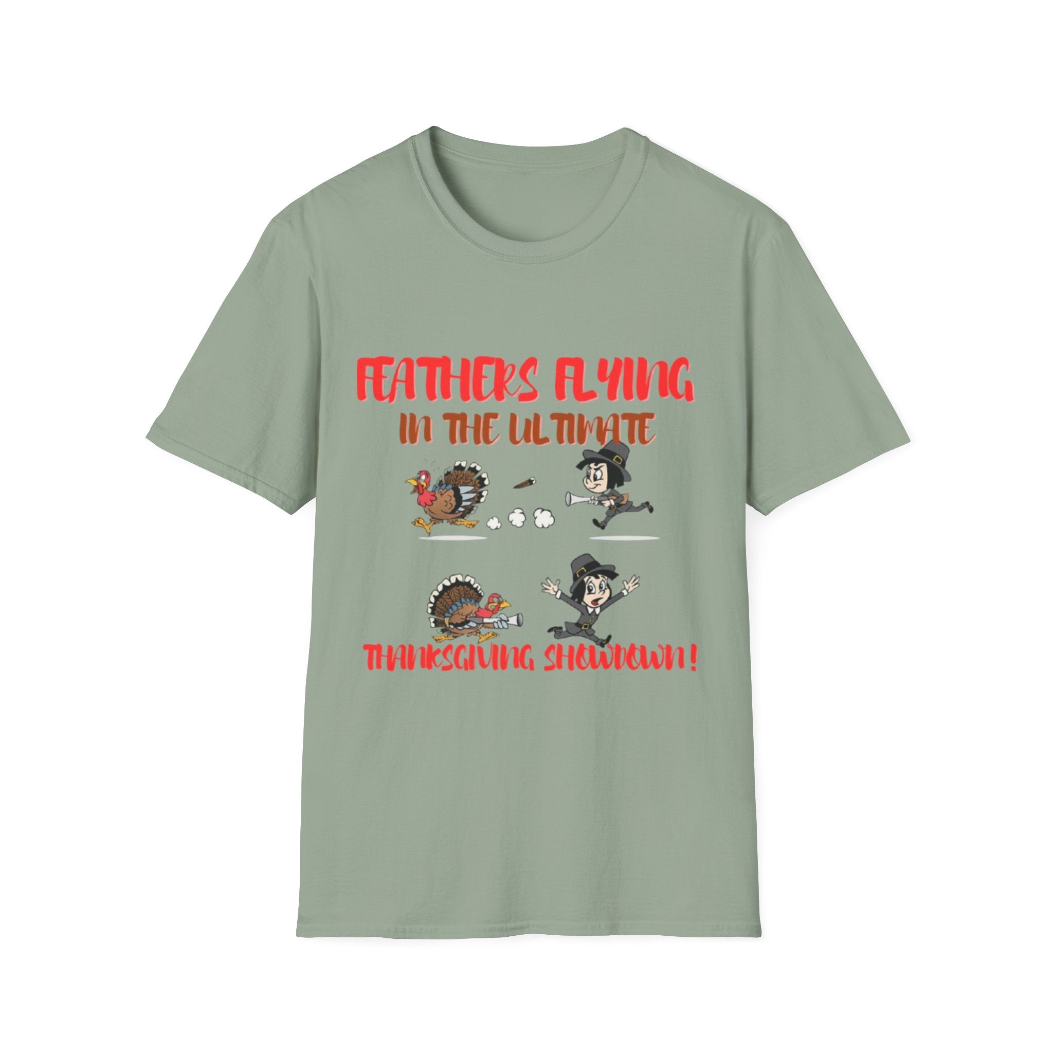 Feathers Flying In The Ultimate Thanksgiving Showdown Unisex Softstyle T-Shirt