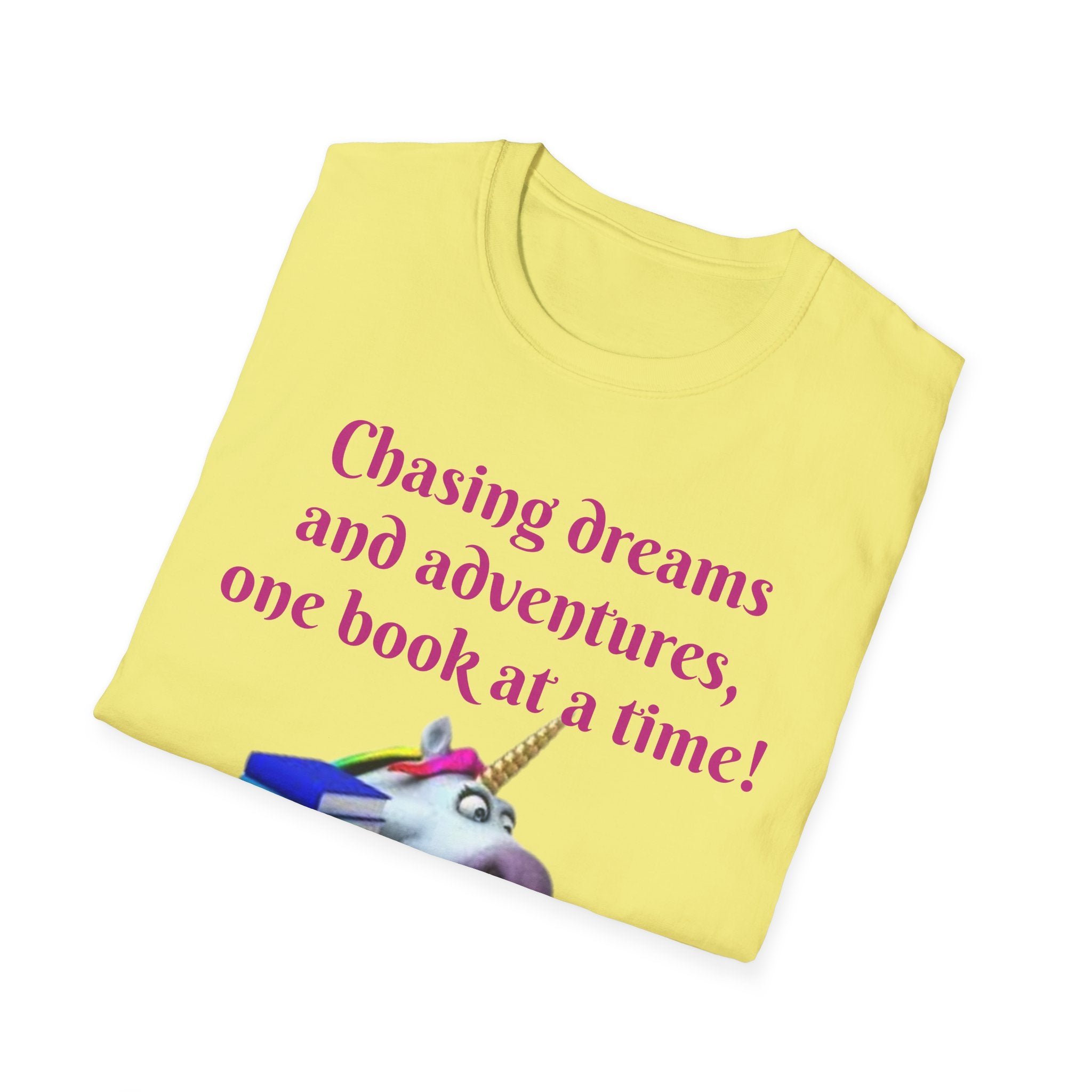 Chasing Dreams And Adventures, One Book At A Time! Unicorn Unisex Softstyle T-Shirt