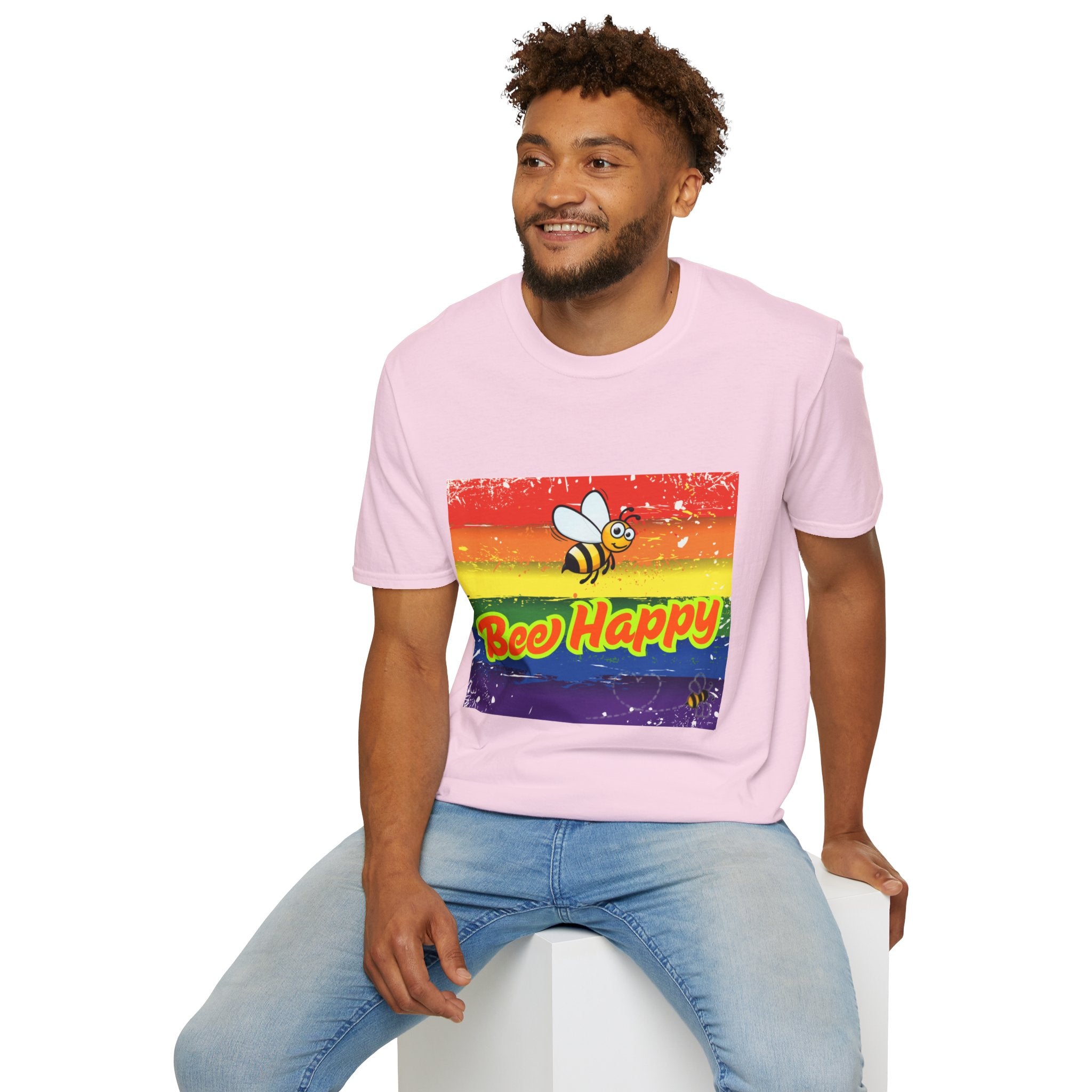 Bee Happy Rainbow Unisex Softstyle T-Shirt