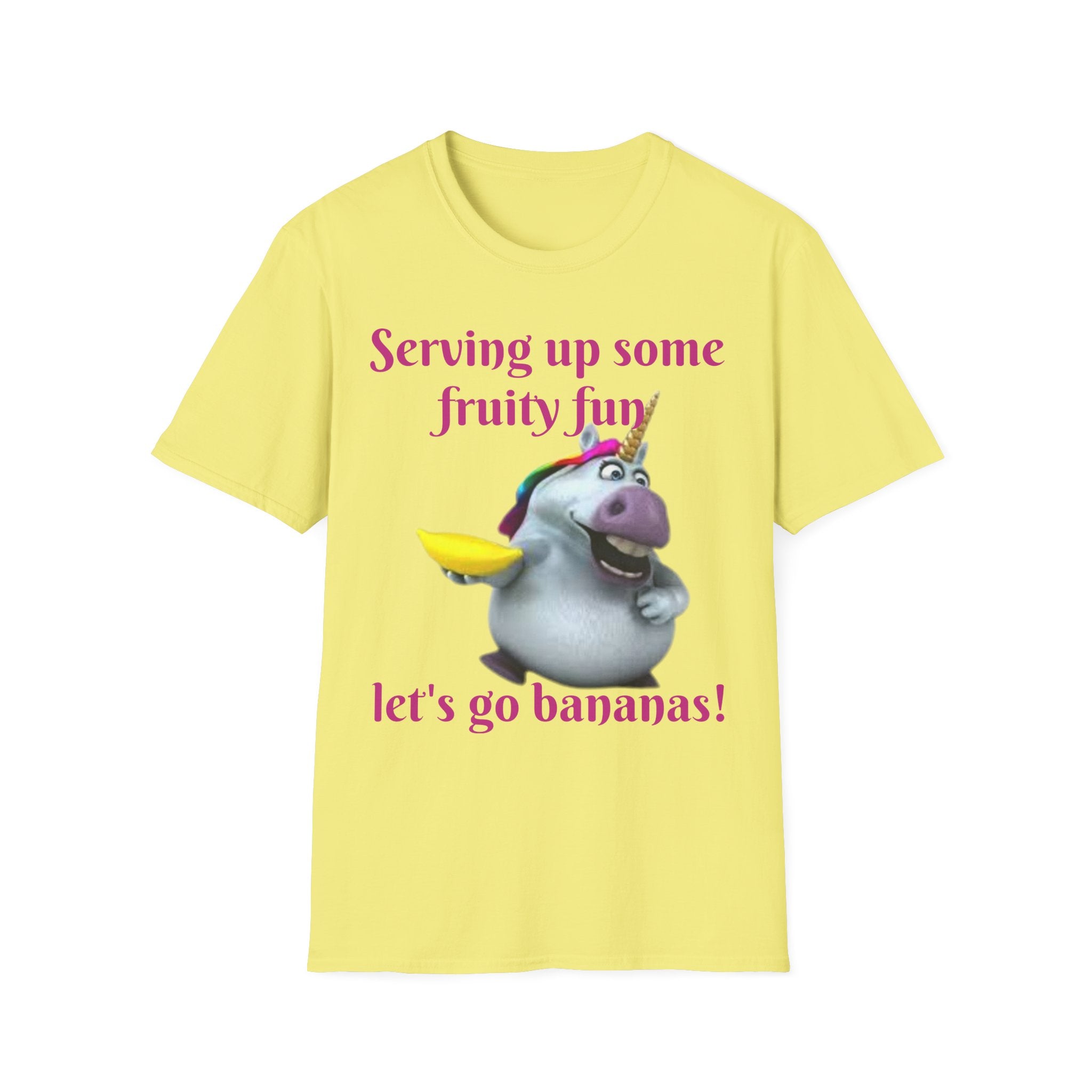 Serving Up Some Fruity Fun Let's Go Bananas Unicorn Unisex Softstyle T-Shirt