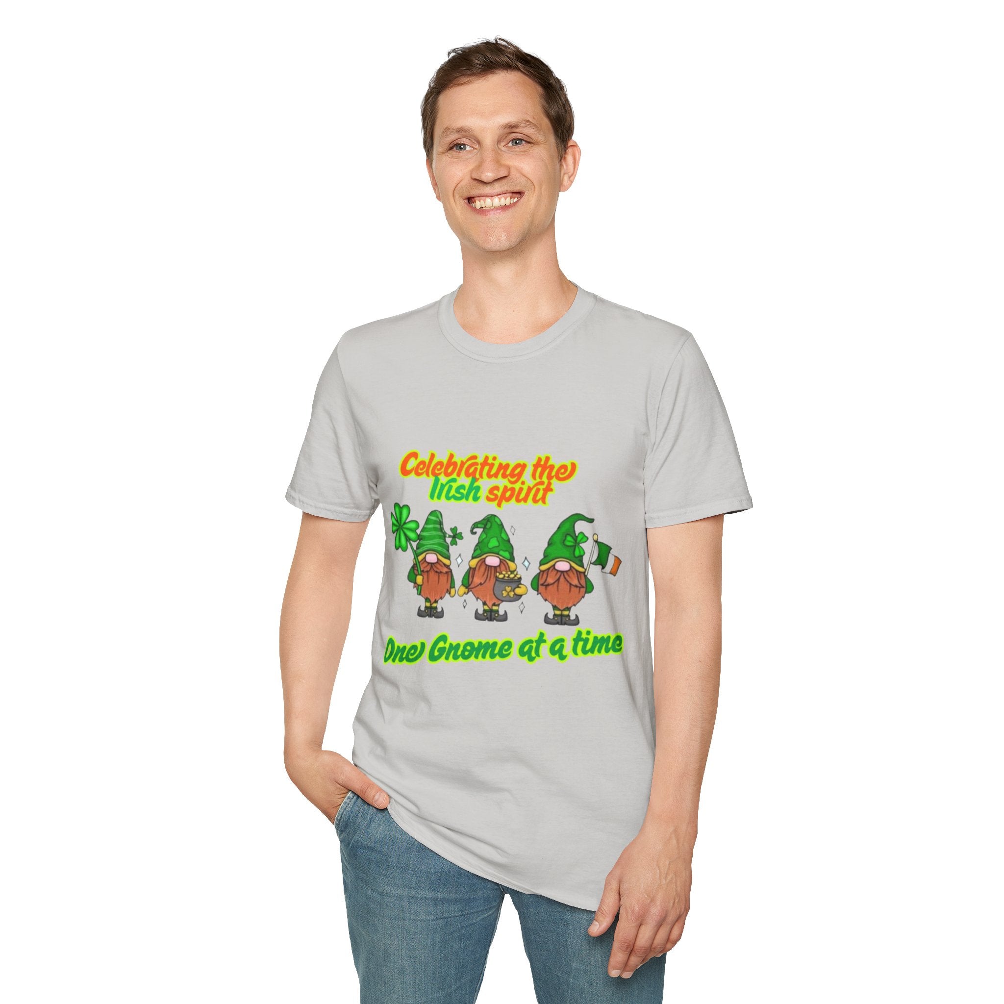 Celebrating the Irish Spirit One Gnome At A Time Unisex Softstyle T-Shirt