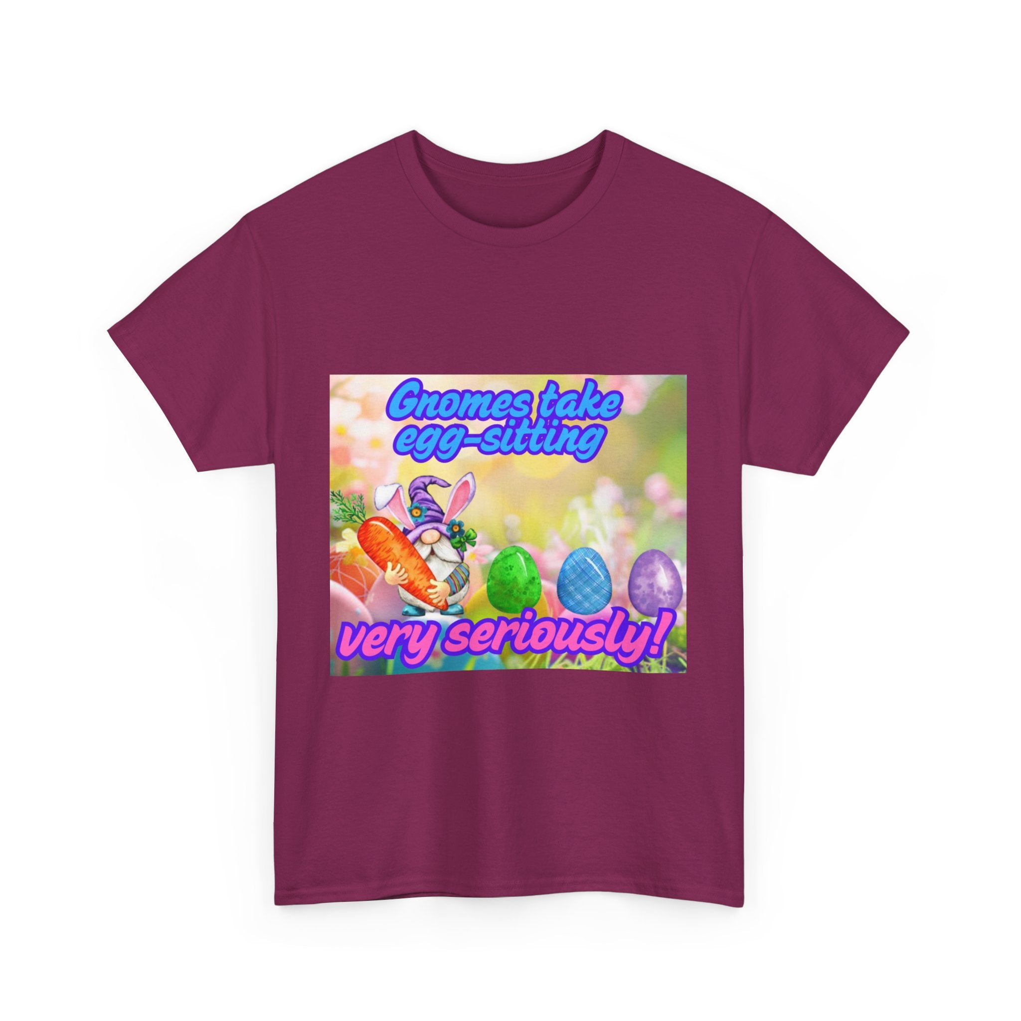 Gnomes Take Egg-Sitting Very Seriously Unisex Heavy Cotton T-Shirt