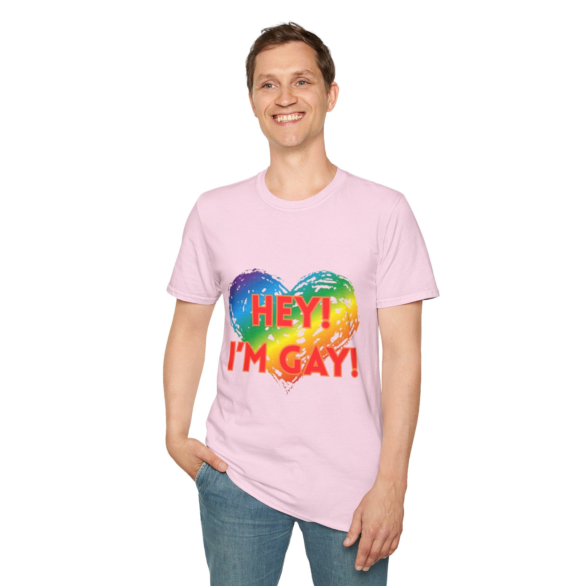 Hey I'm Gay! Unisex Softstyle T-Shirt