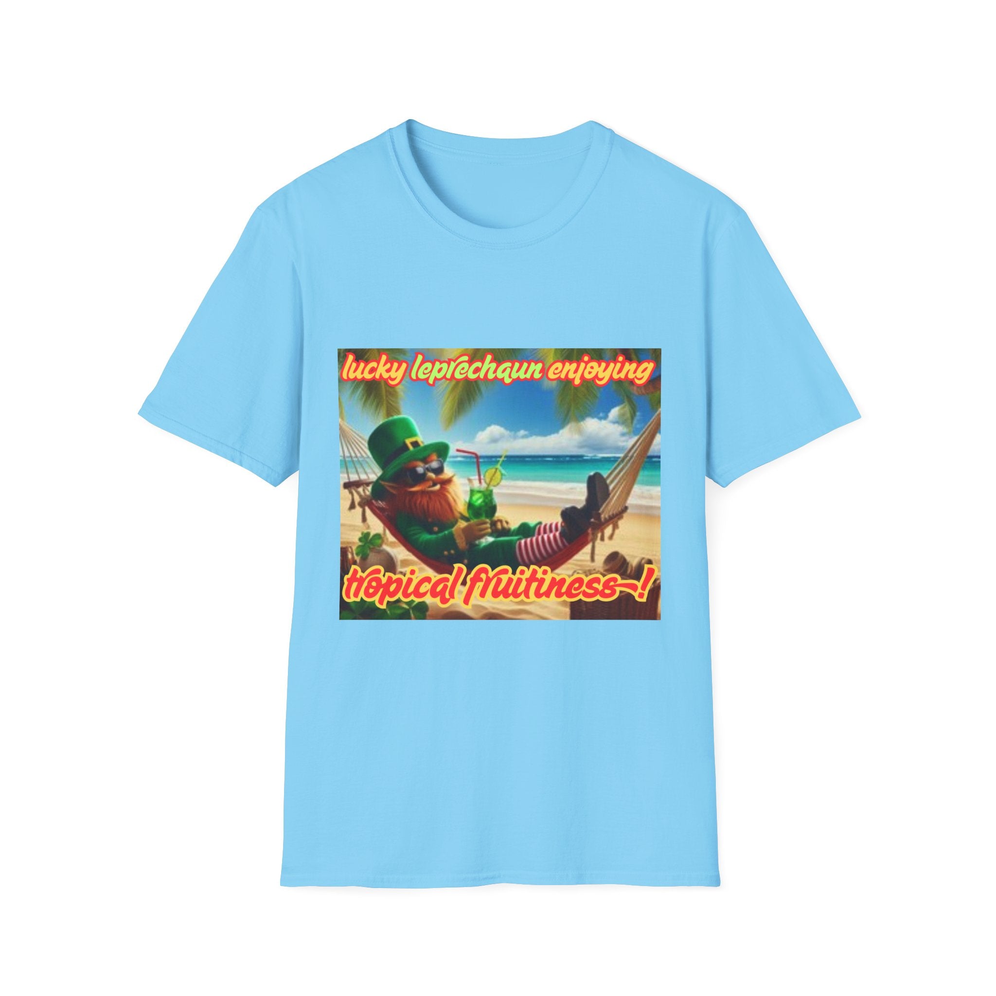 Lucky Leprechaun Enjoying Tropical Fruitiness! Unisex Softstyle T-Shirt