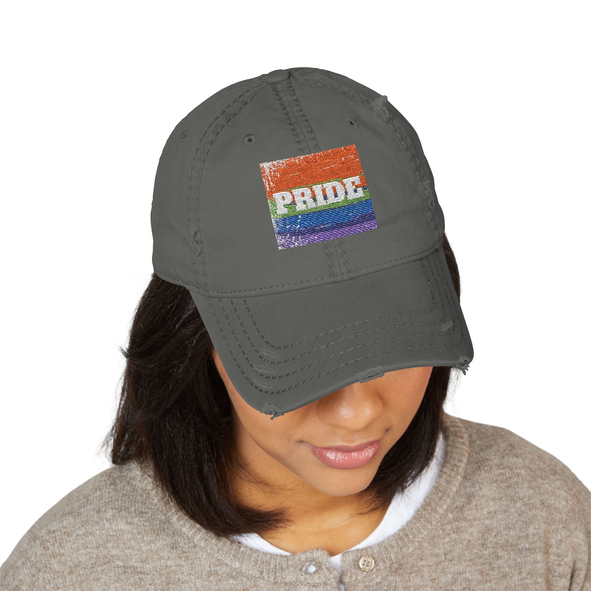 Pride Rainbow Embroidered Distressed Dad Hat