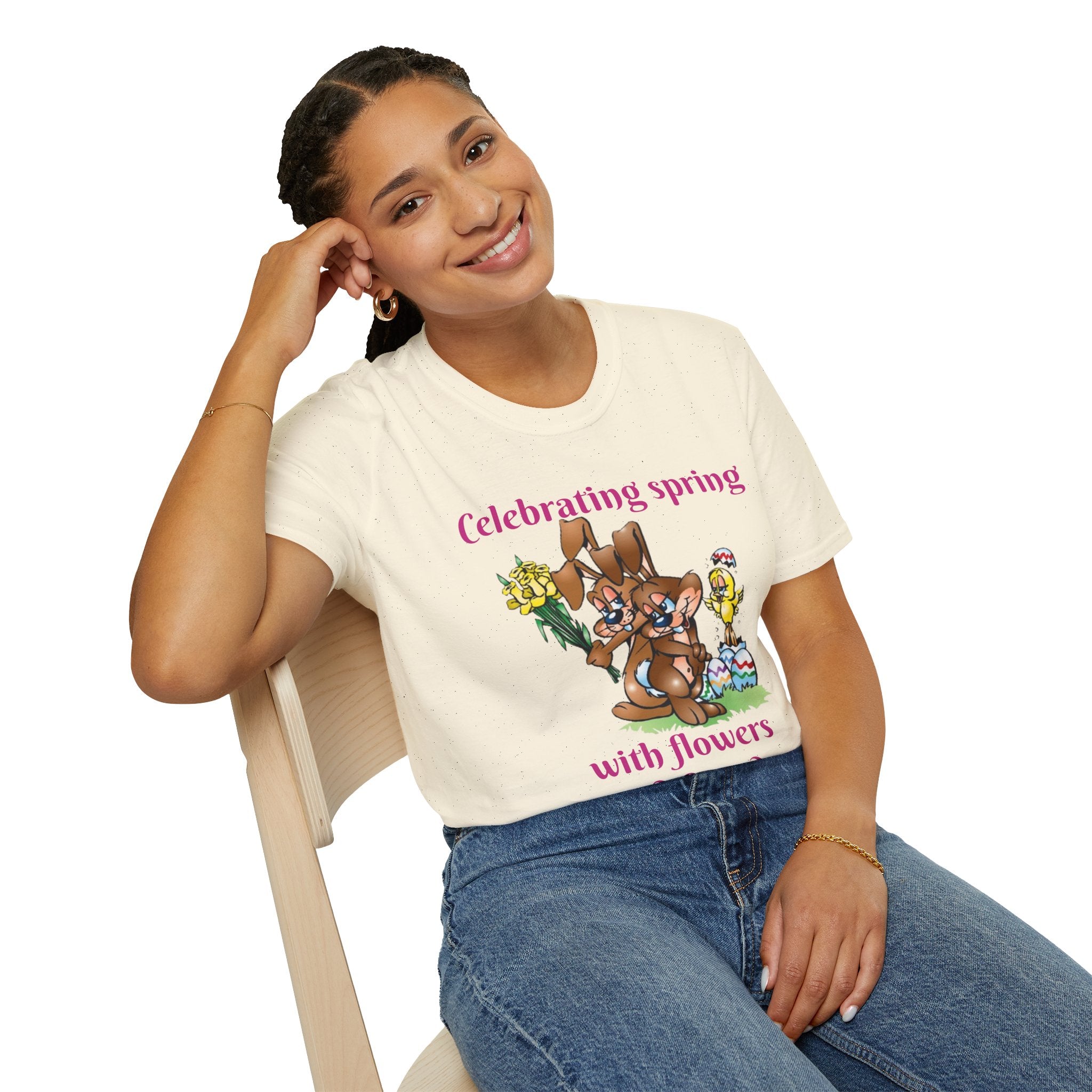 Celebrating Spring With Flowers And Friends Bunny Unisex Softstyle T-Shirt