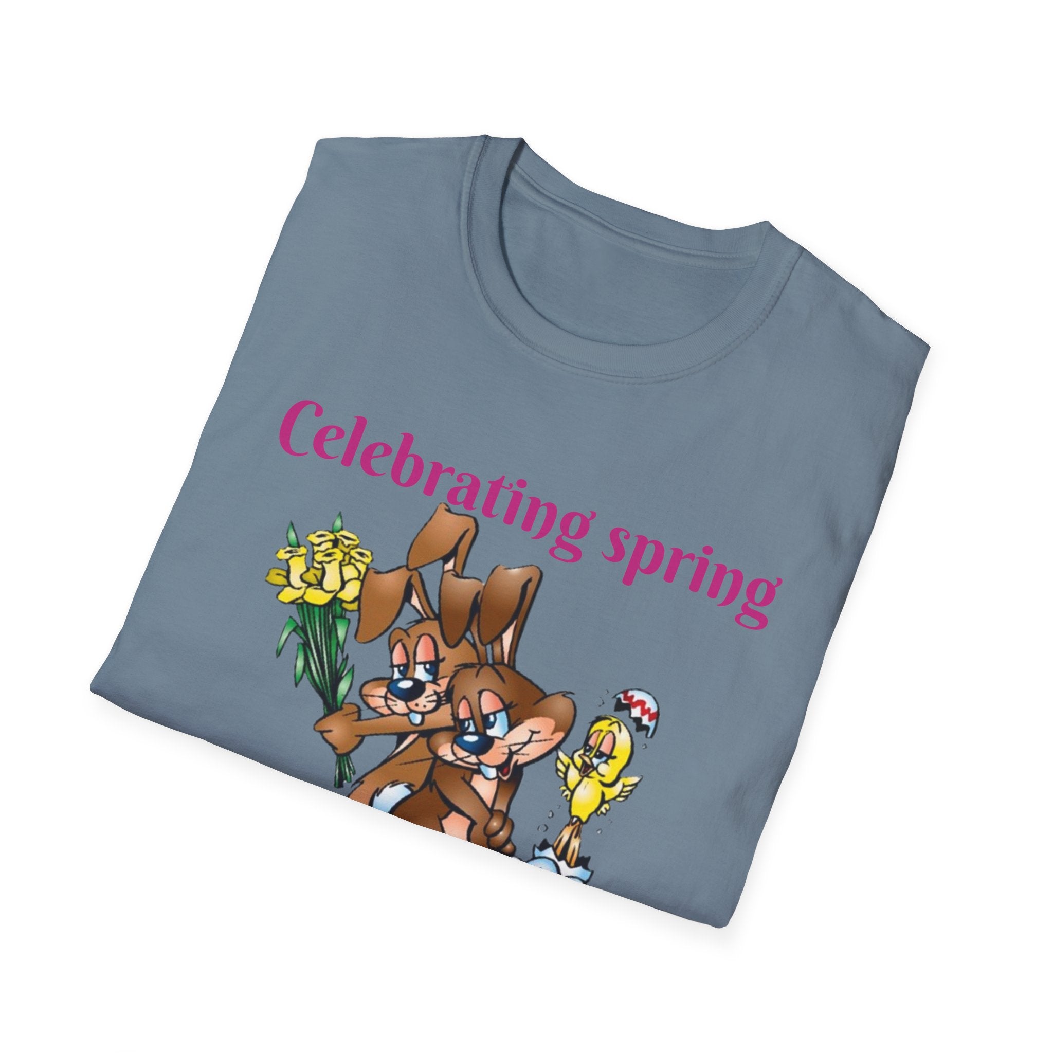 Celebrating Spring With Flowers And Friends Bunny Unisex Softstyle T-Shirt