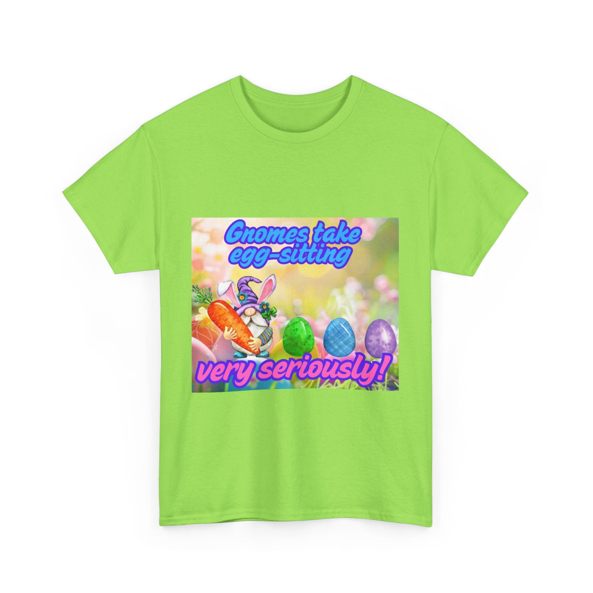 Gnomes Take Egg-Sitting Very Seriously Unisex Heavy Cotton T-Shirt