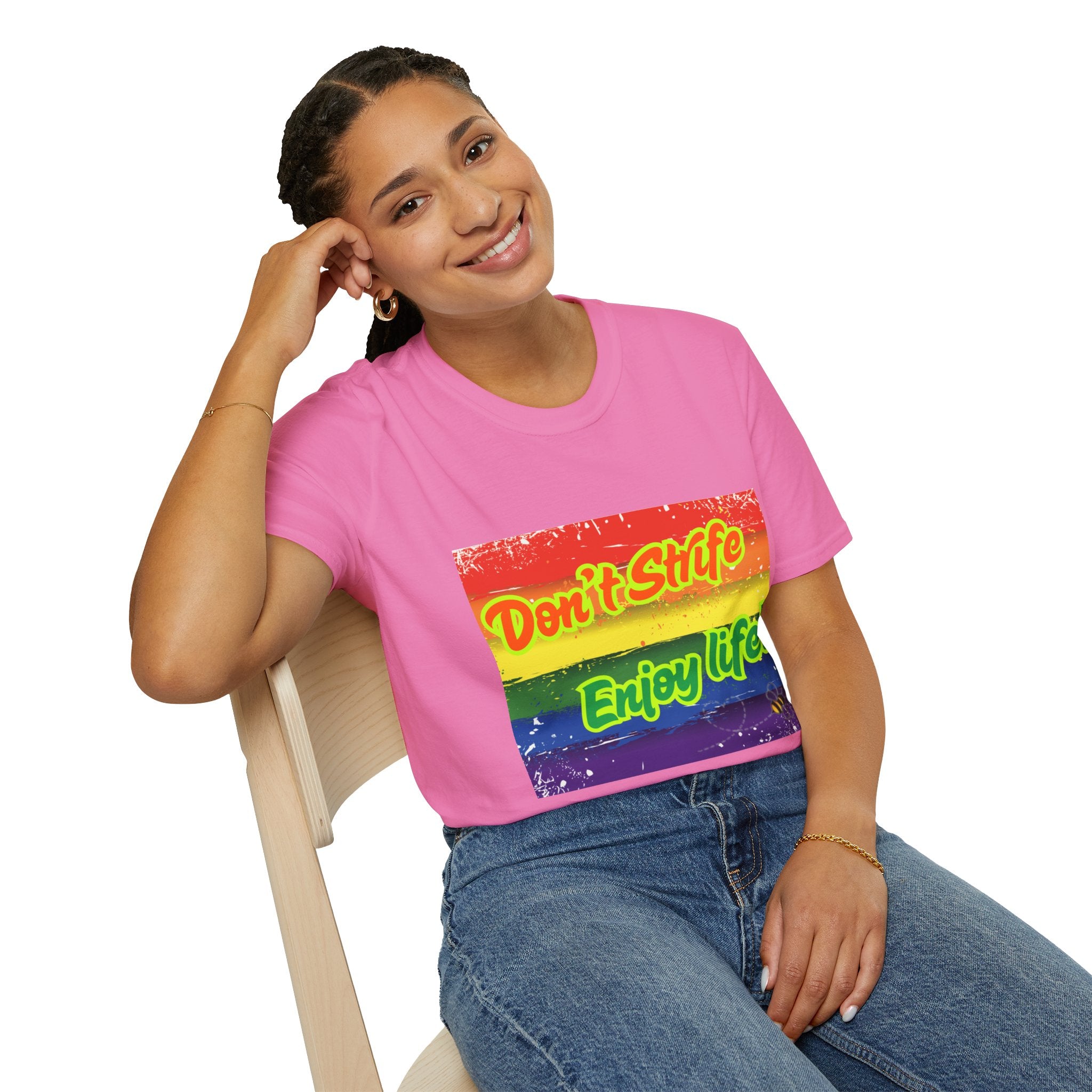 Don't Strife, Enjoy Life Rainbow Unisex Softstyle T-Shirt