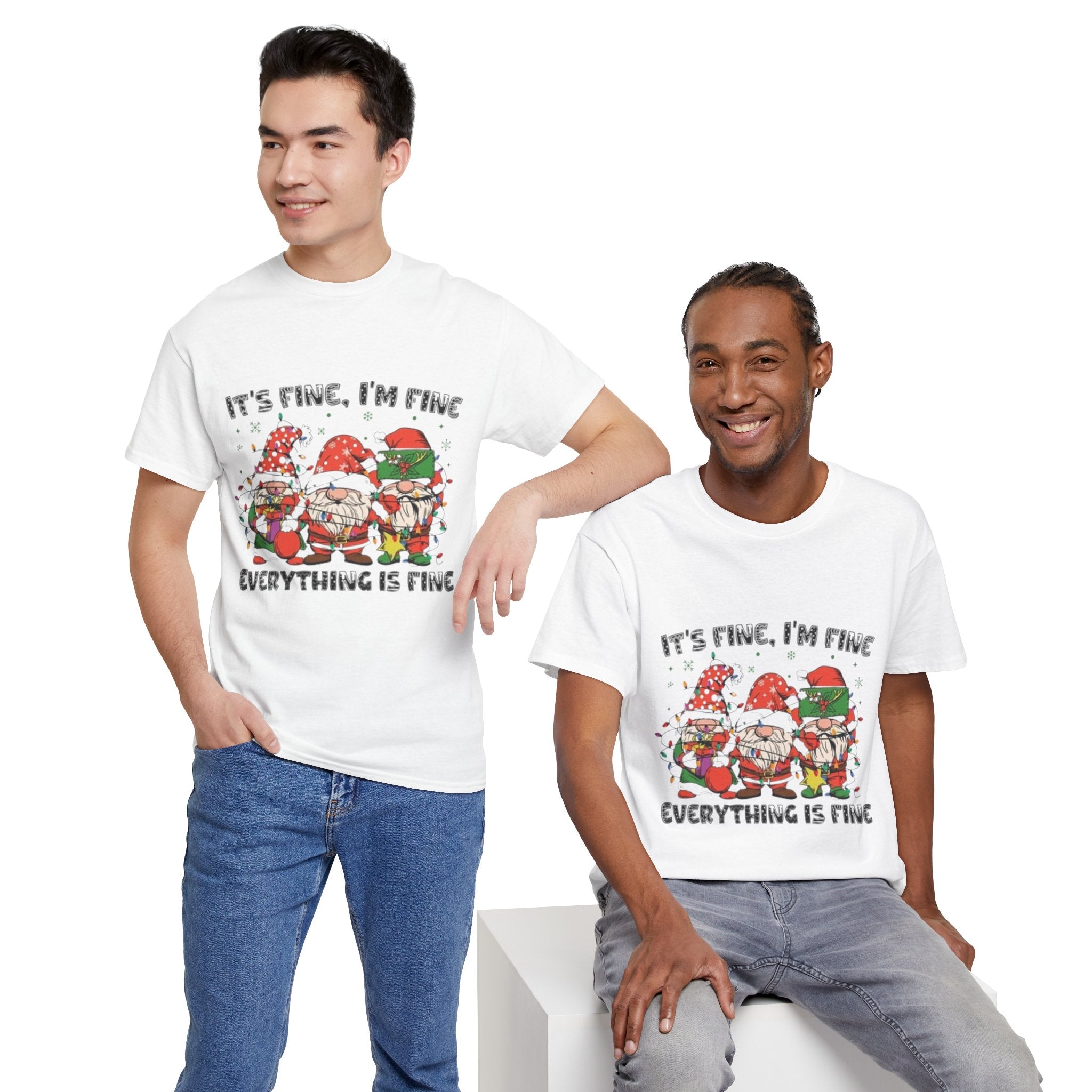 It's Fine, I'm Fine, Everything Is Fine Gnome Christmas Unisex Heavy Cotton T-Shirt